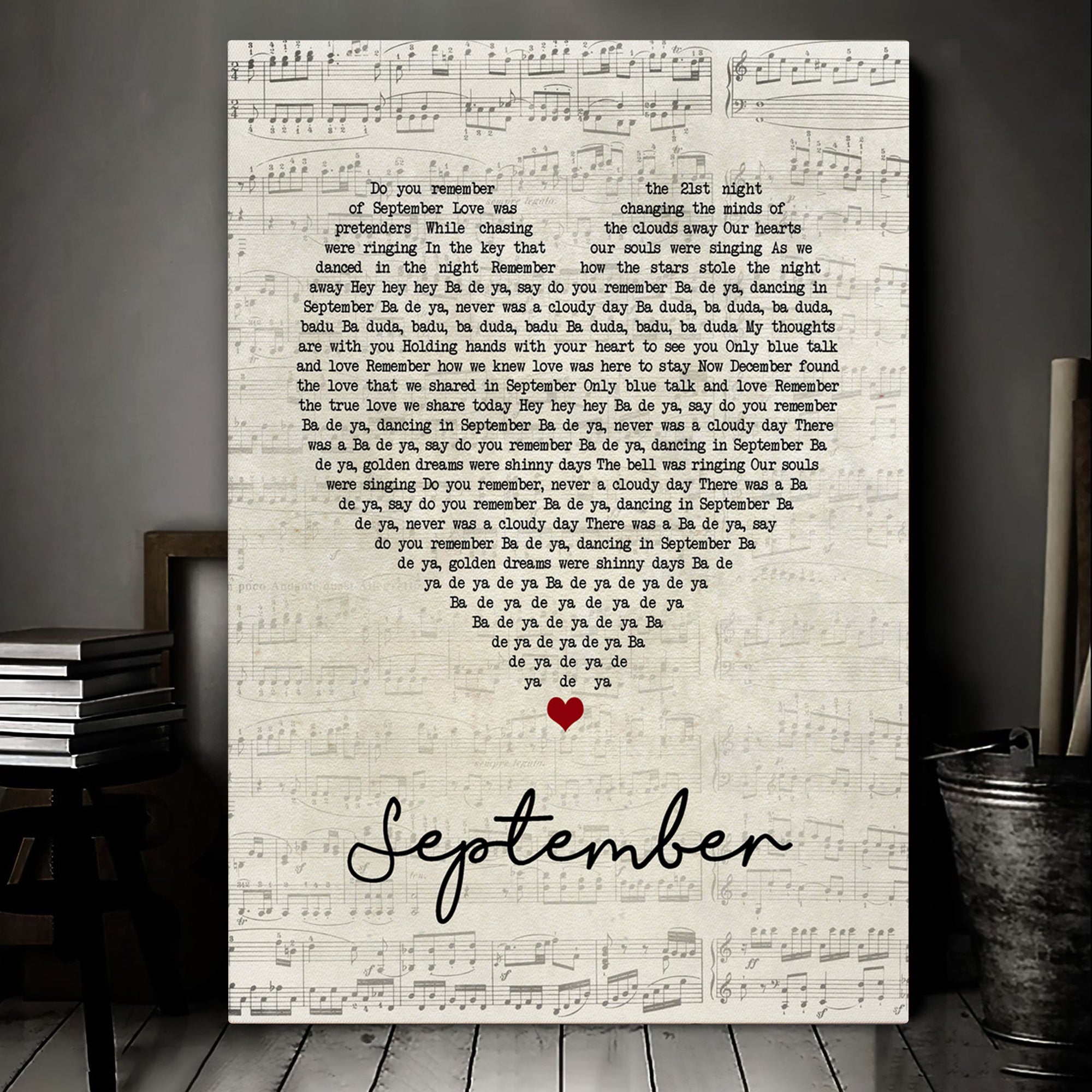 Earth, Wind & Fire September Script Heart Song Lyric Music Art Print Canvas Print Frames