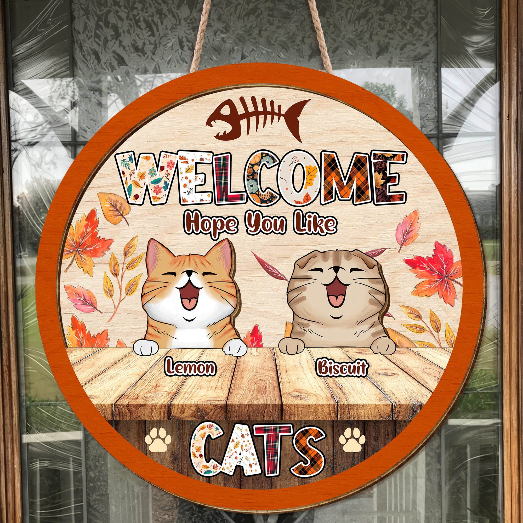 Welcome Hope You Like Cats Personalized 2 Layered Christmas Wood Sign, Gifts For Cat Lovers