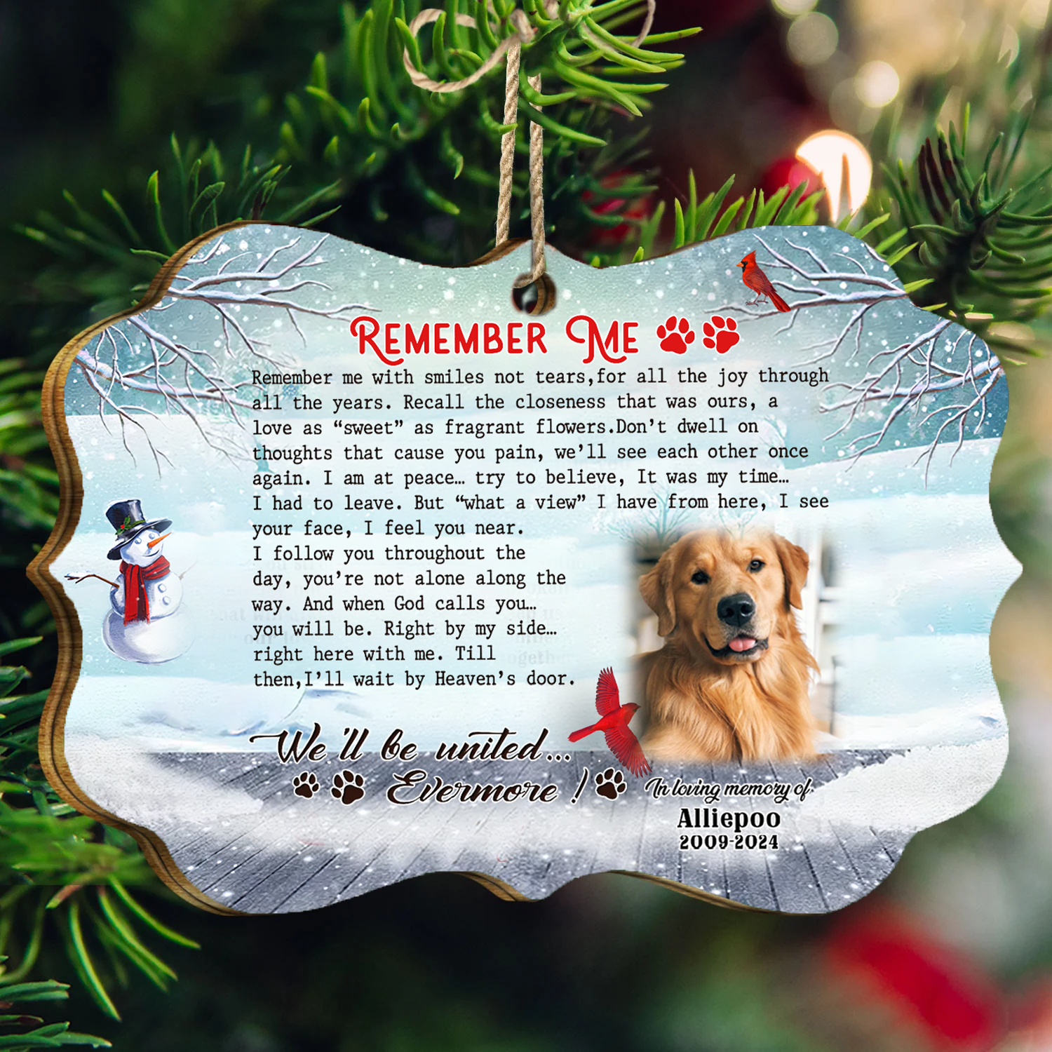 Remember Me Custom Photo Memorial Christmas Wood Ornament, Gifts For Loss Of Dog