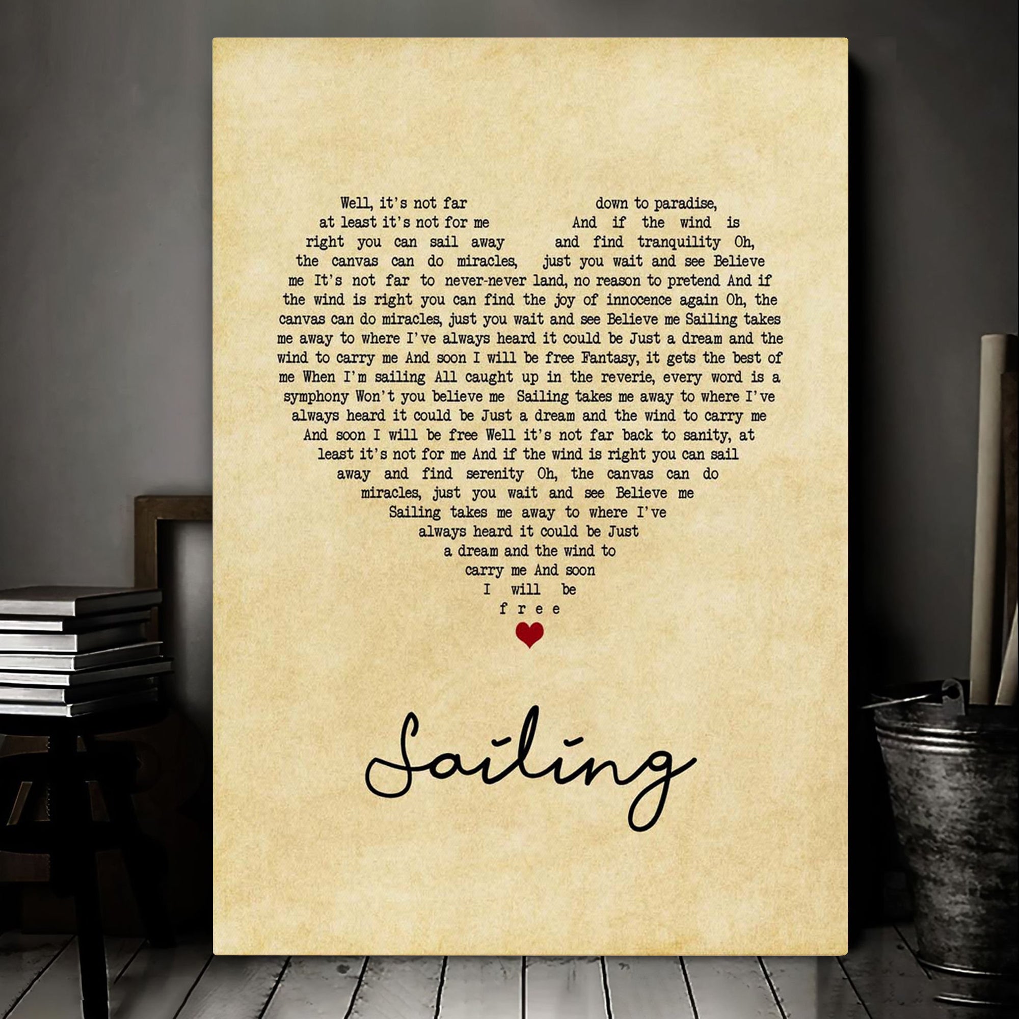 Christopher Cross Sailing Vintage Heart Song Lyric Print Personalised Lyrics Poster Wrapped Canvas Frame Gift Wall Art Custom Print