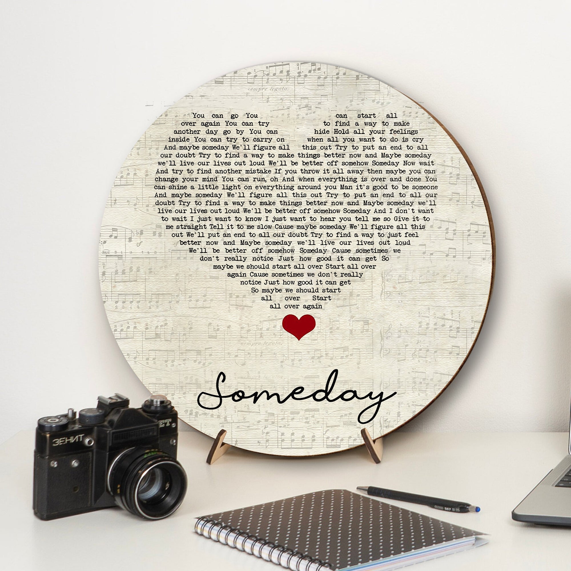 Rob Thomas Someday Script Heart Song Lyric Art Print Round Wood Sign, Wood Signs For Home