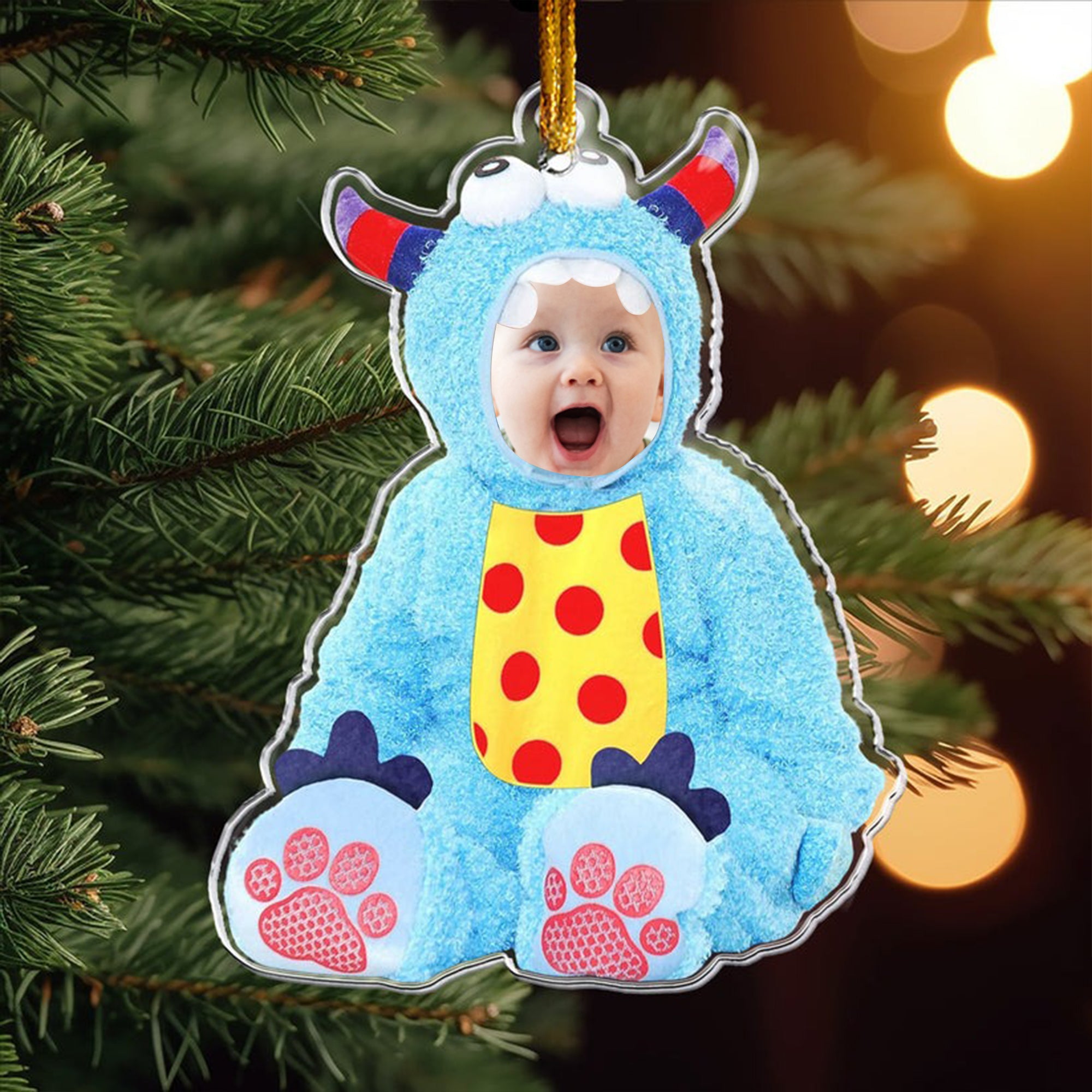 Personalized Baby Monster Funny Christmas Ornament, Acrylic Photo Ornament, Baby Gift