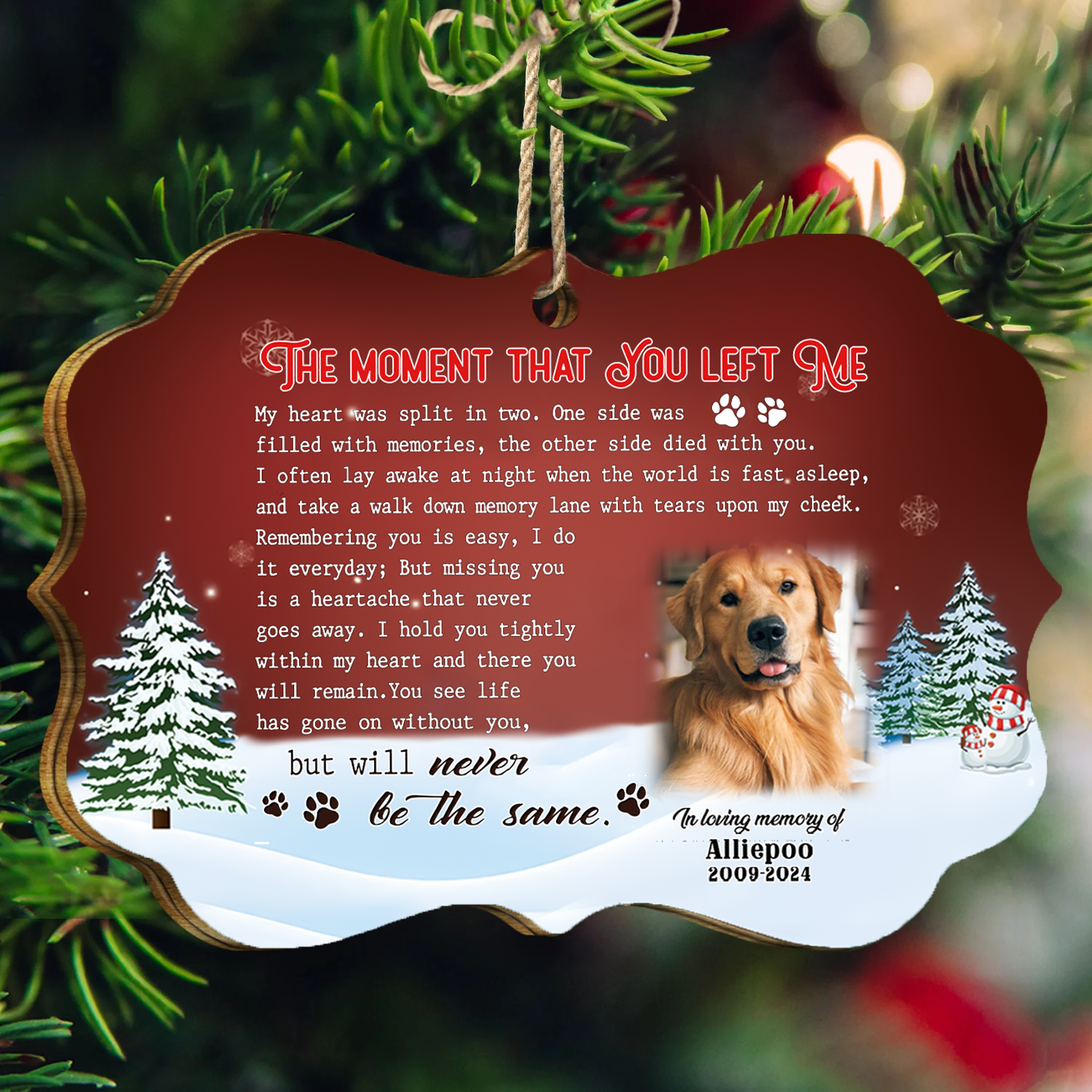 The Moment That You Left Me Custom Photo Memorial Christmas Wood Ornament, Sympathy Gift For Loss Of Dog