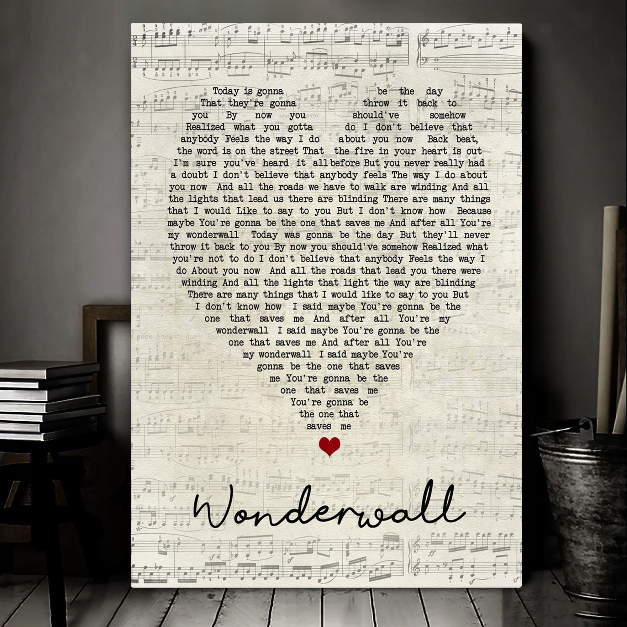 Wonderwall Oasis Script Heart Song Lyric Art Print Canvas Print Frames