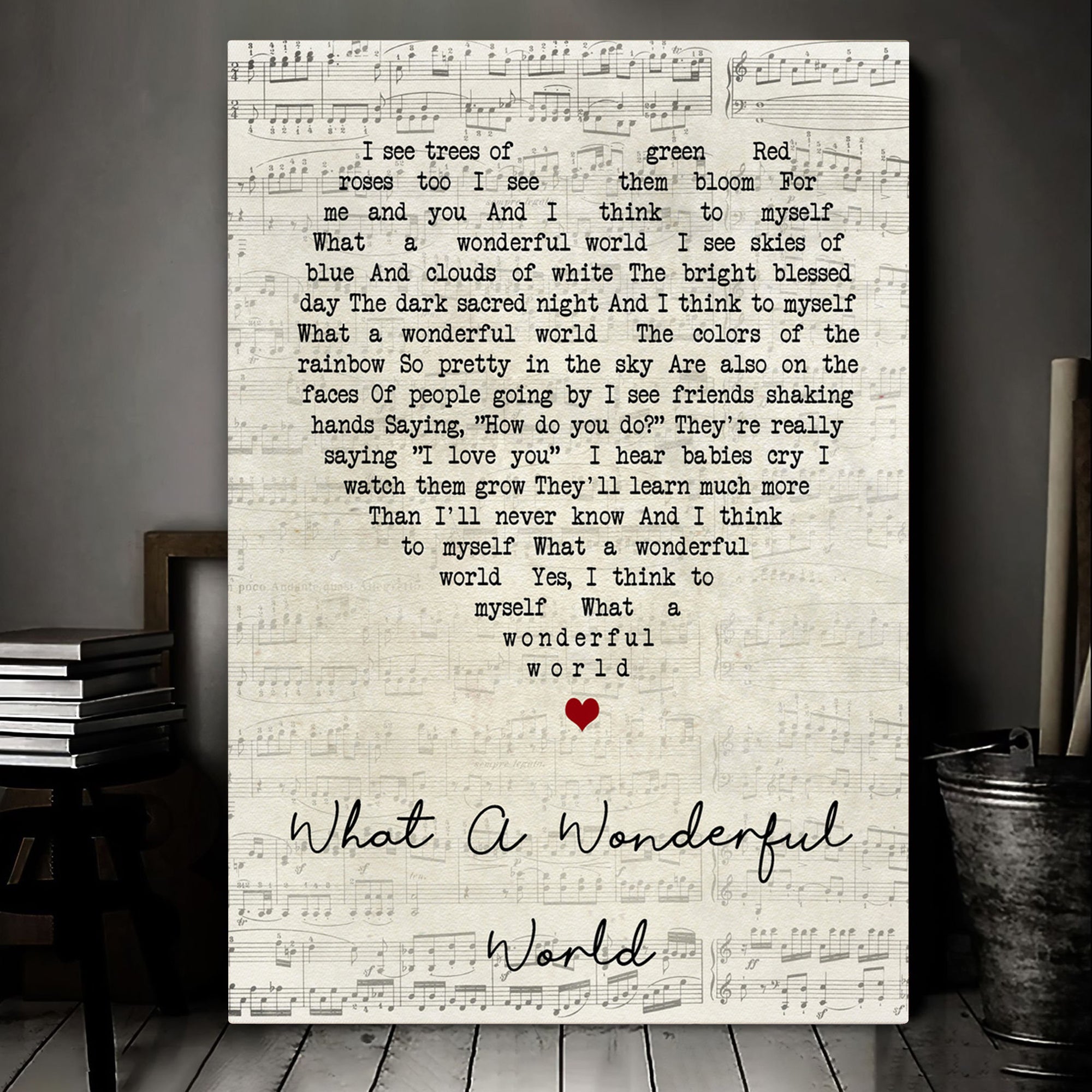 What A Wonderful World Louis Armstrong Script Heart Song Lyric Art Print Canvas Print Framesin