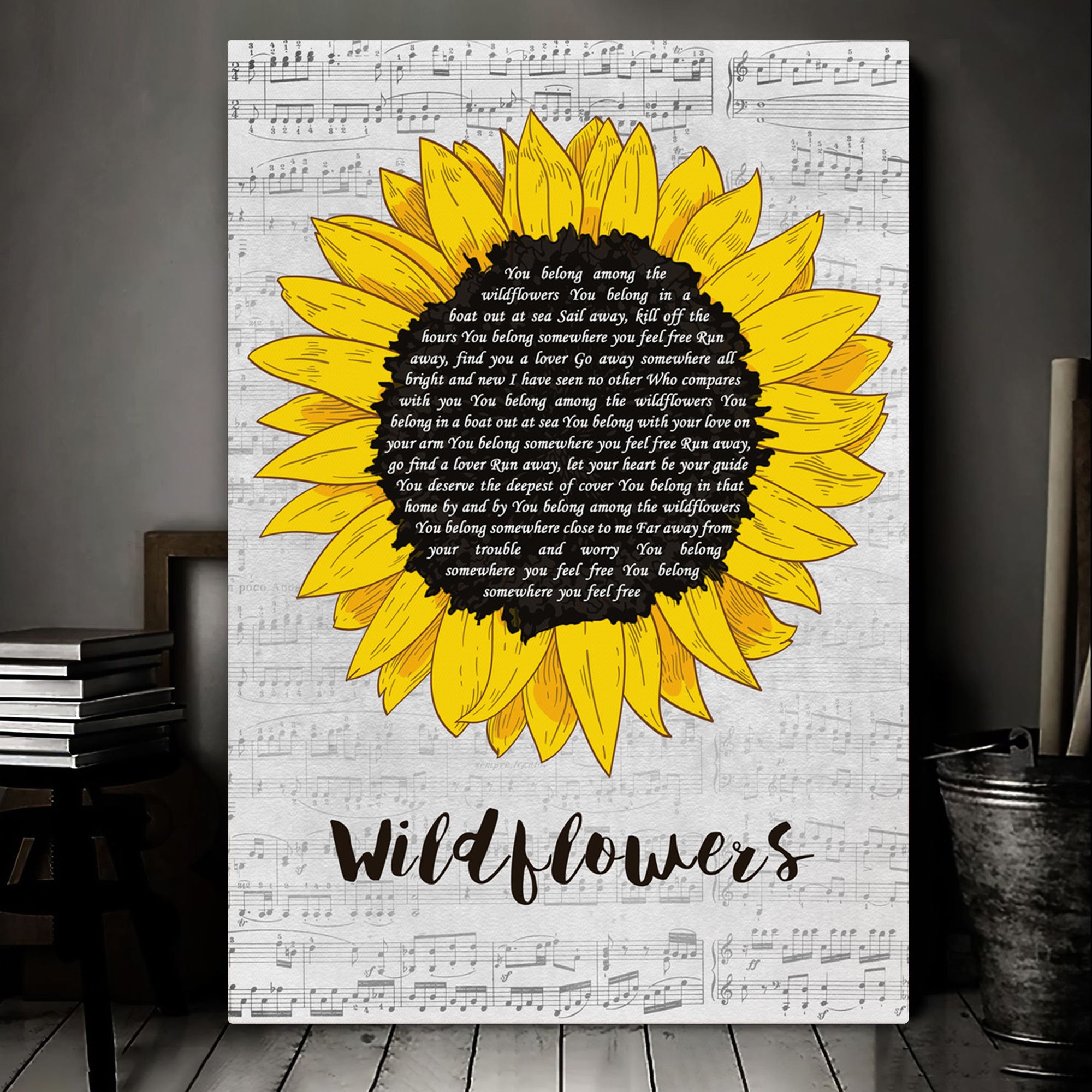 Tom Petty Wildflowers Script Sunflower Song Lyric Print Personalised Lyrics Poster Wrapped Canvas Frame Gift Wall Art Custom Print