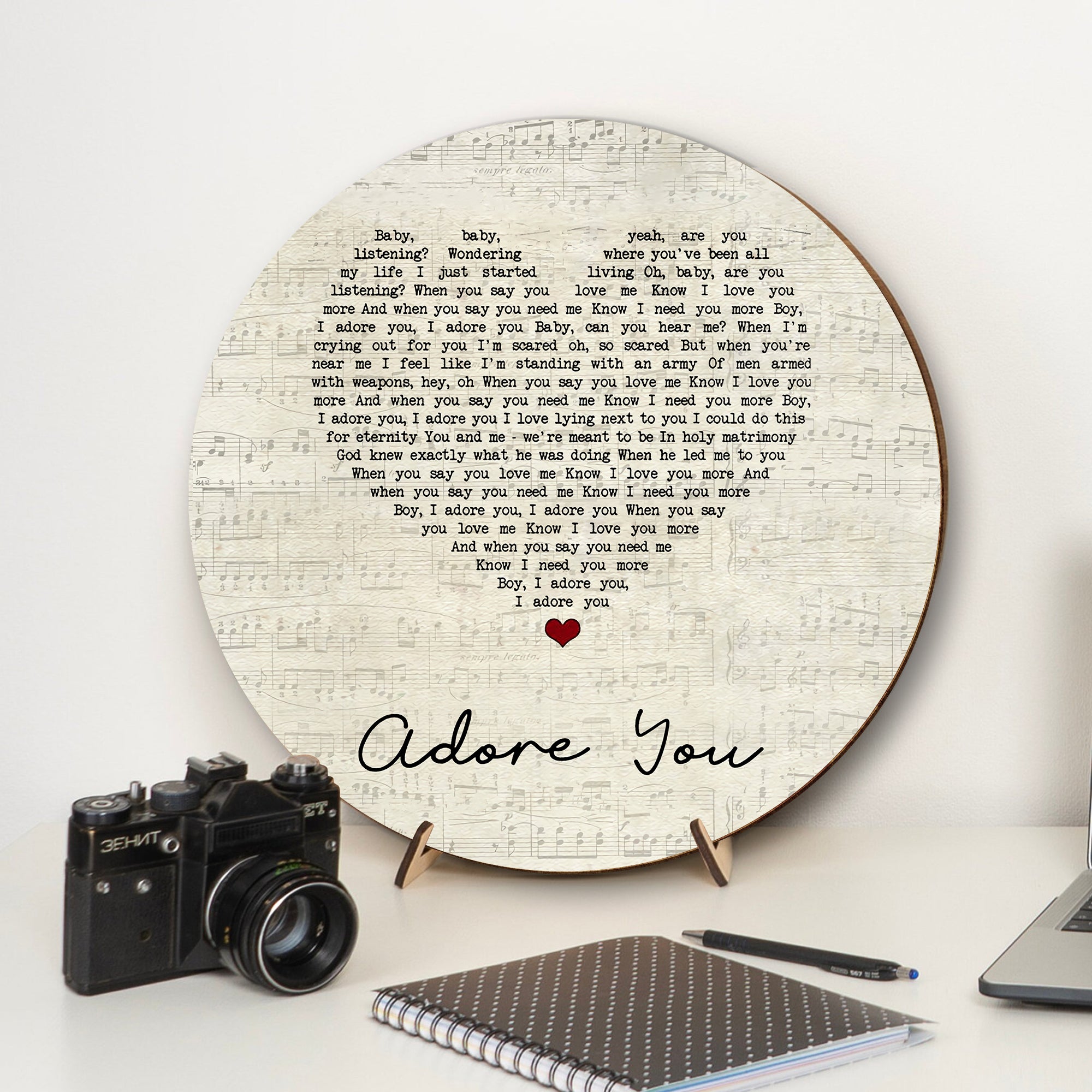 Miley Cyrus Adore You Script Heart Song Lyric Art Print Round Wood Sign, Wood Signs For Home