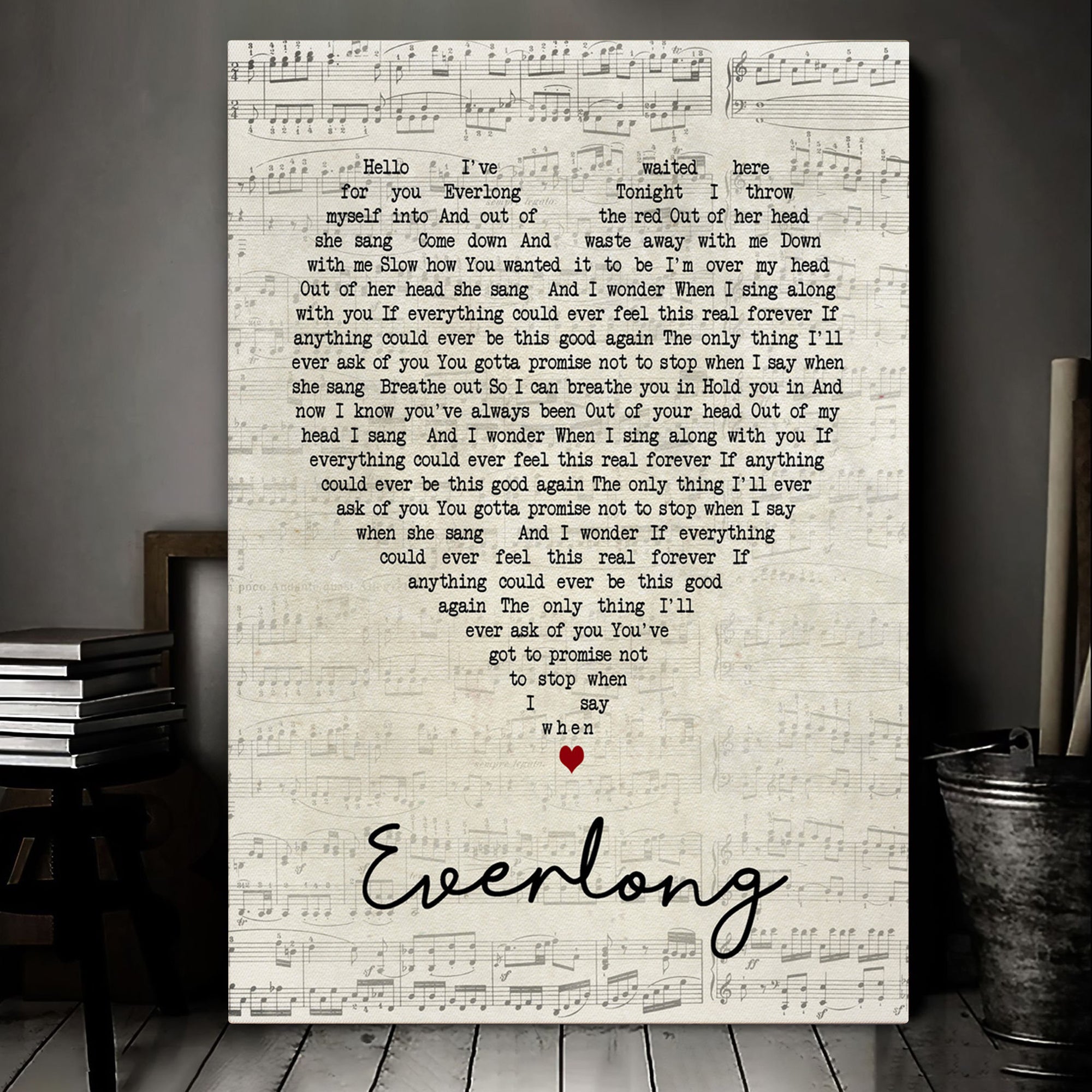 Everlong Foo Fighters Script Heart Song Lyric Art Print Canvas Print Frames