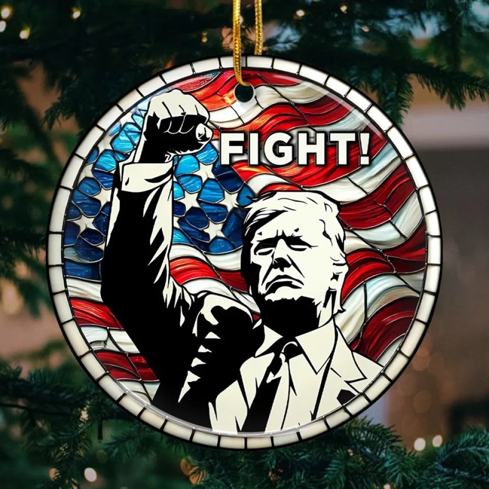 Fight Fight Fight! Trump2024 With Raised First Stained Glass Effect Ceramic Ornament