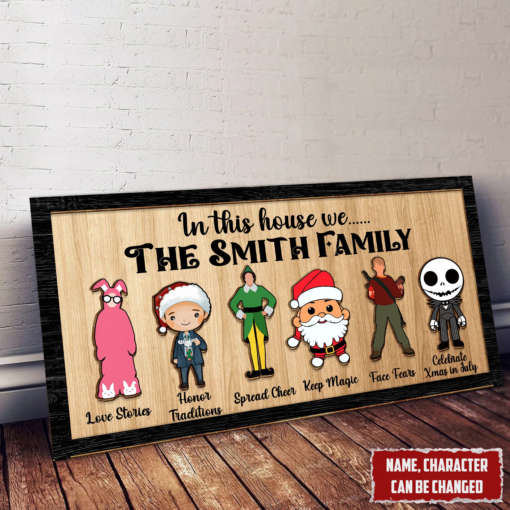 In This House We Personalized Family 3D Frame Wood Sign, The Nightmare Before Christmas, Halloween Decor