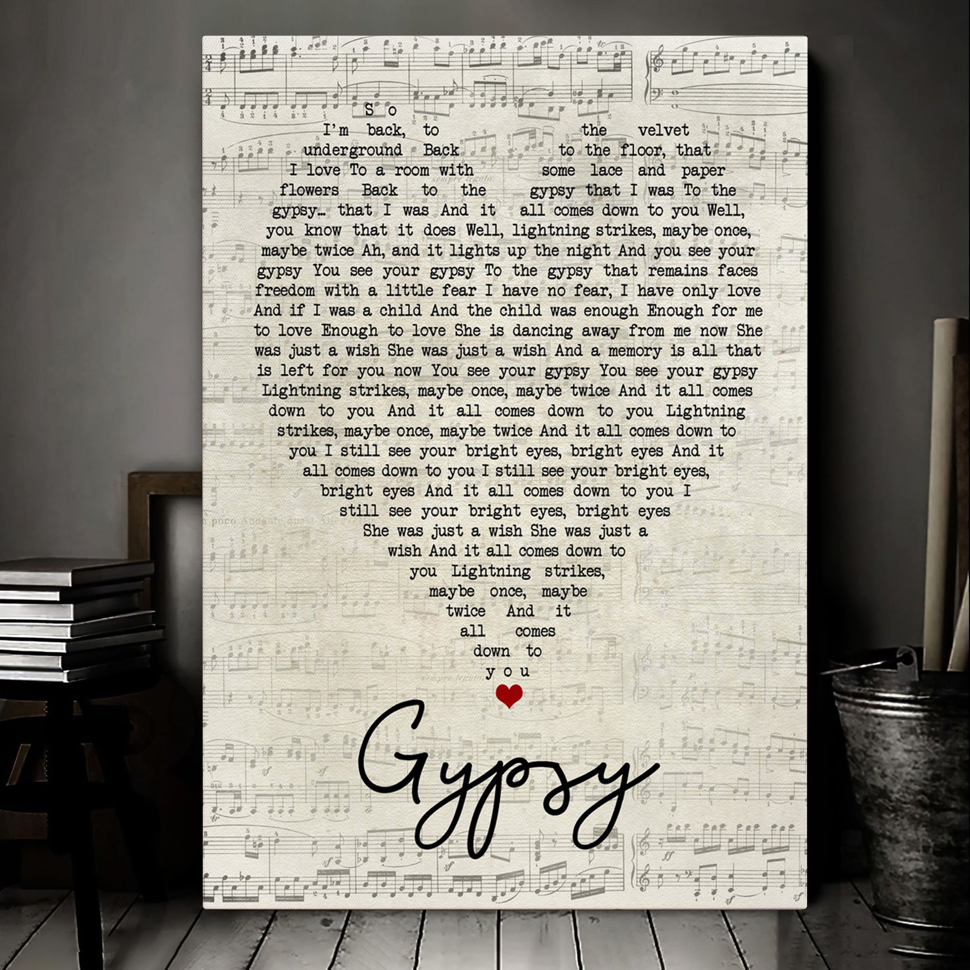 Gypsy Fleetwood Mac Script Heart Song Lyric Art Print Canvas Print Frames