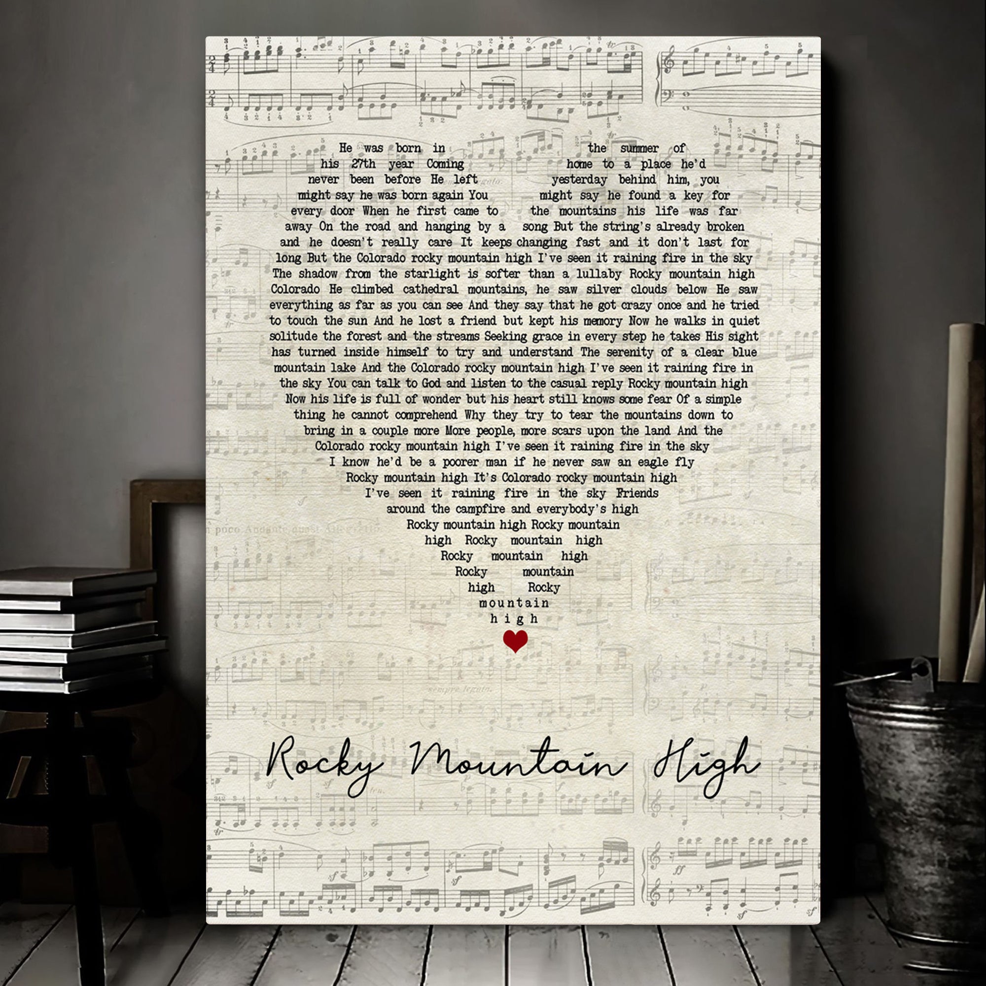 John Denver Rocky Mountain High Script Heart Song Lyric Art Print Canvas Print Frames