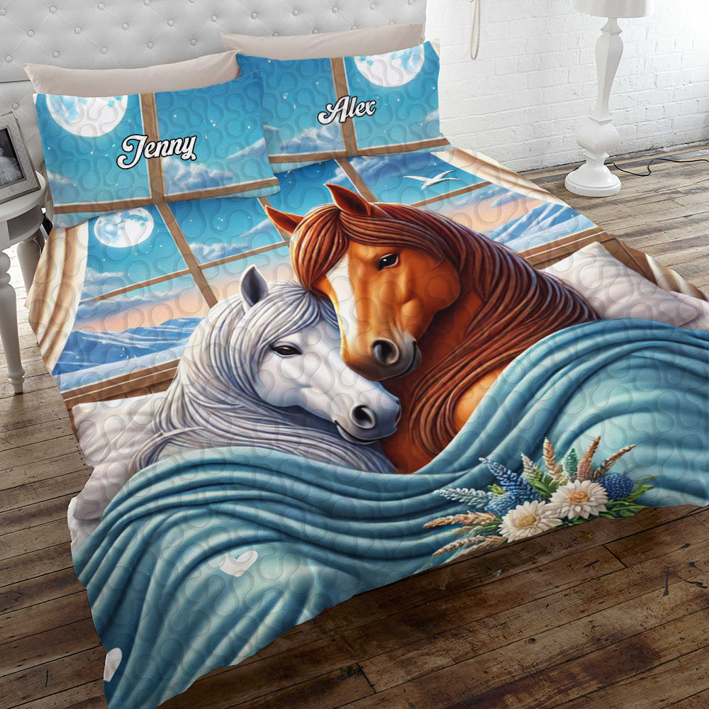 Personalized Horse Couple Quilt Bed Sets, Couple Bedding Set, Couple Valentine Gift