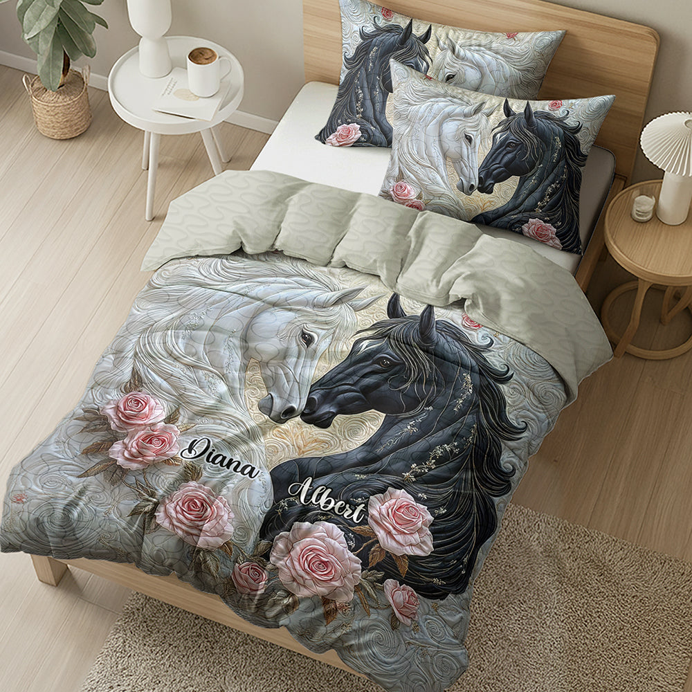 Horse Couples Quilt Bedding Sets, Couple Bedding Set, Couple Valentine Gift, Horse Lover Present