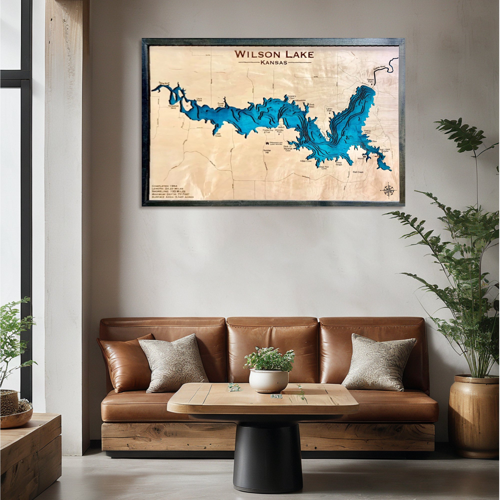 Wilson Lake Customize Wood Art, Topographic Lake Map, Lake Wall Art