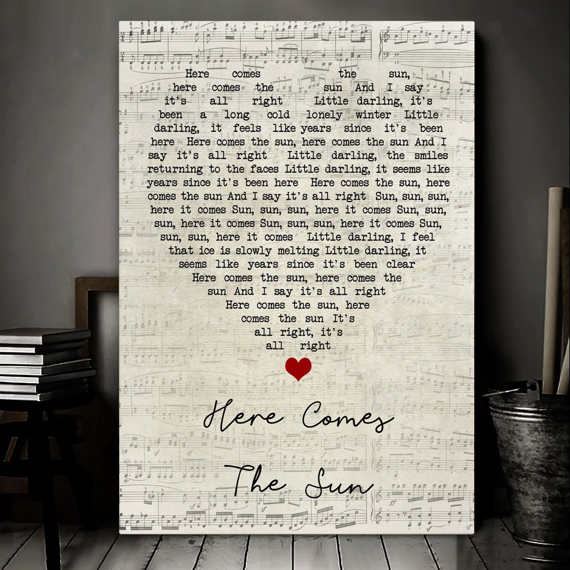 Here Comes The Sun Script Heart Song Lyric Art Print Canvas Print Frames