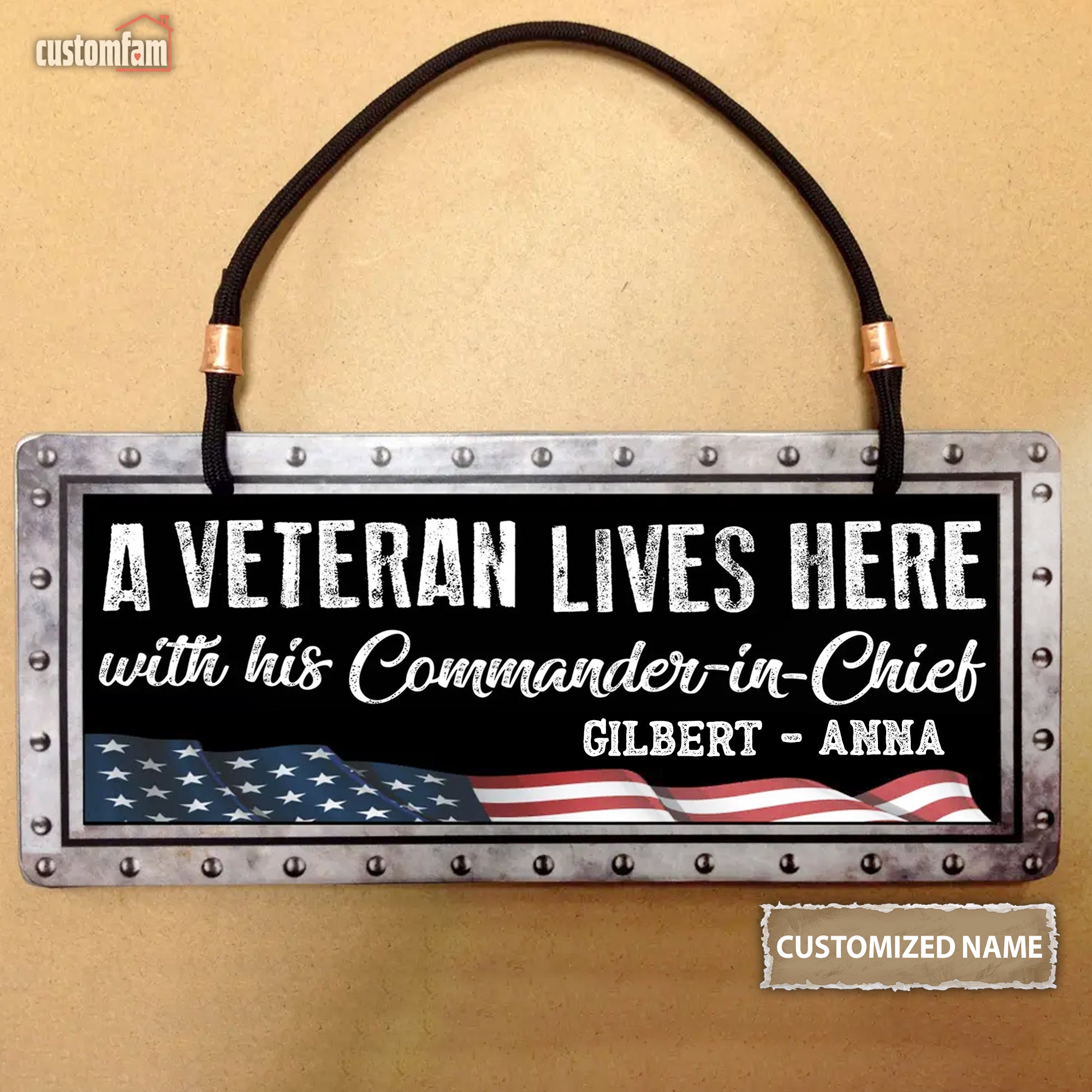 Personalized Name Veteran Lives Here Metal Sign, Military Humor Gift, Veteran Gift