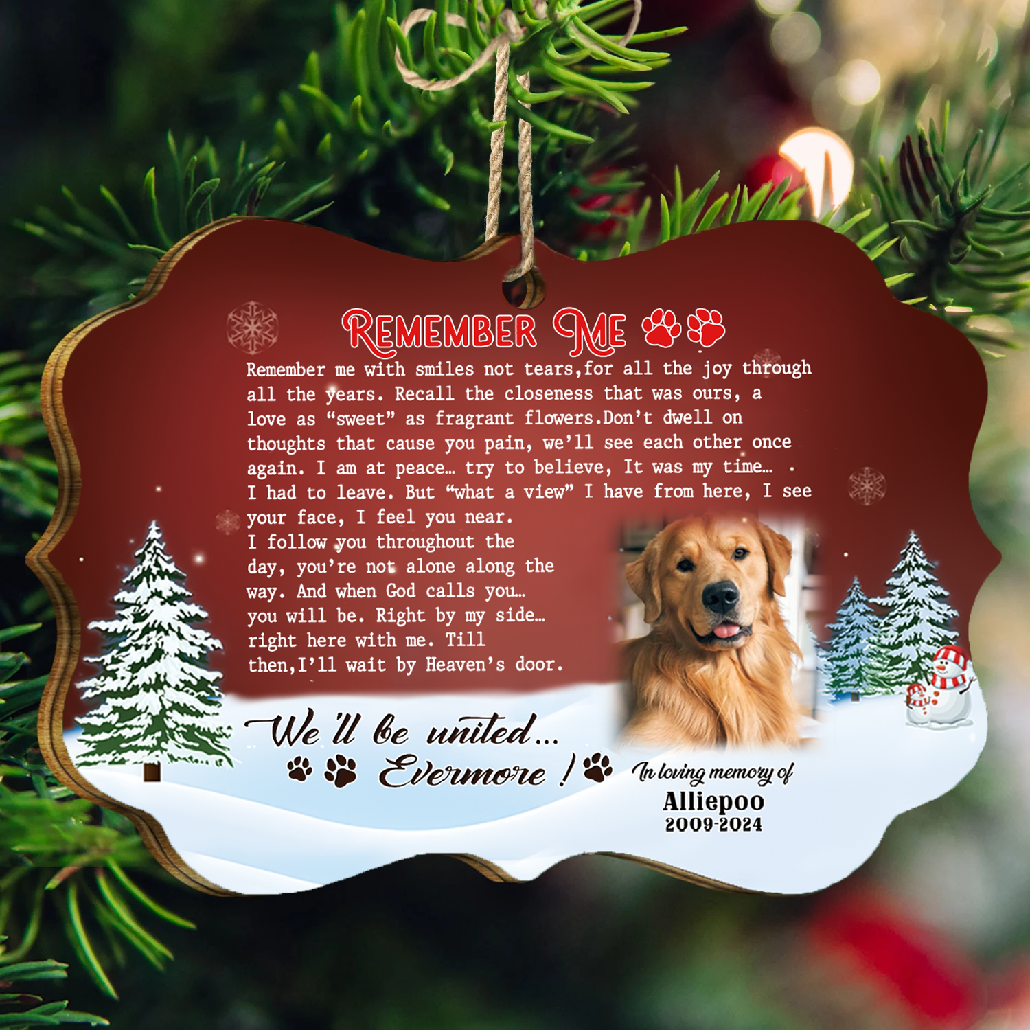 Remember Me Custom Photo Memorial Christmas Wood Ornament, Sympathy Gift For Loss Of Dog