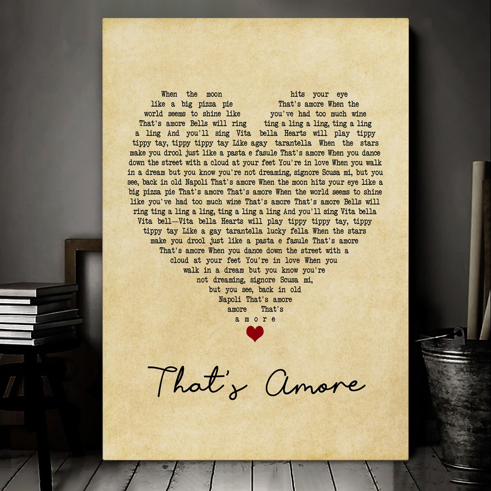 Dean Martin That's Amore Vintage Heart Song Lyric Music Art Print Canvas Print Frames