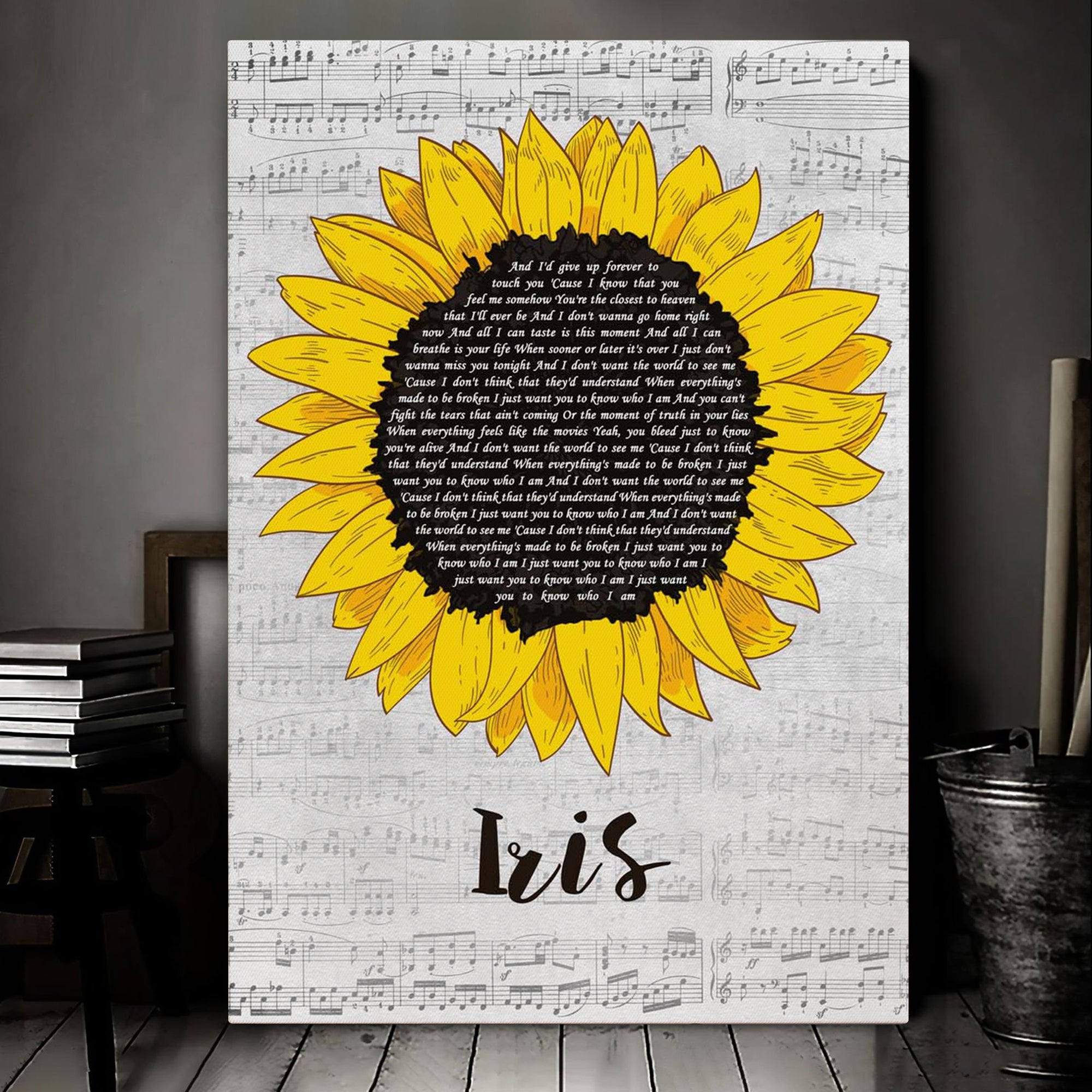 Goo Goo Dolls Iris Grey Script Sunflower Song Lyric Art Print Canvas Print Framesin