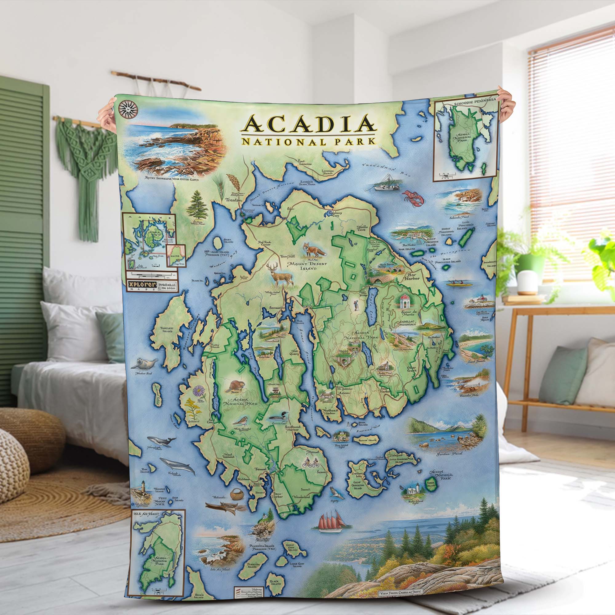 Acadia National Park Map Blanket, Gift For Travelers, Outdoor Gift