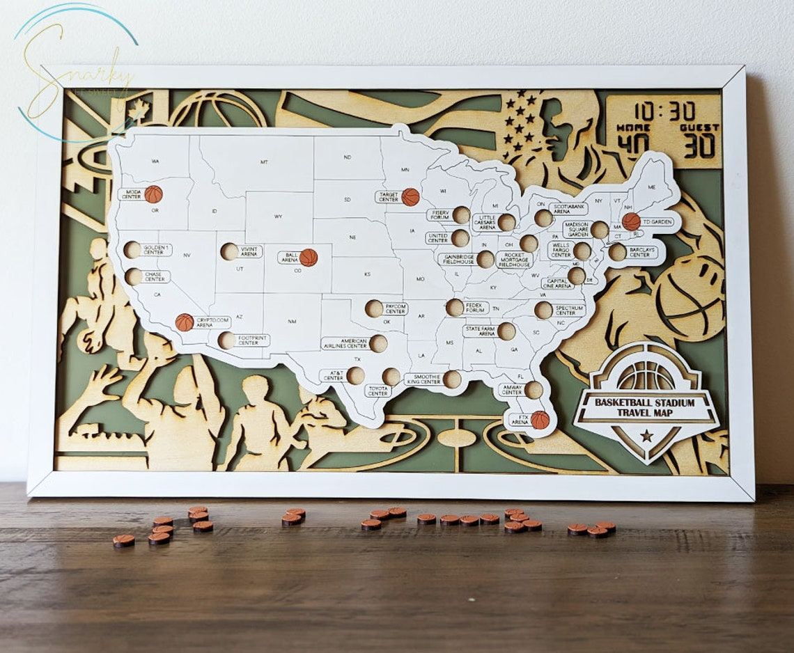 Basketball Map Sign Personalized Basketball Map With Pin, Map Of Basketball Stadiums, Gift ...
