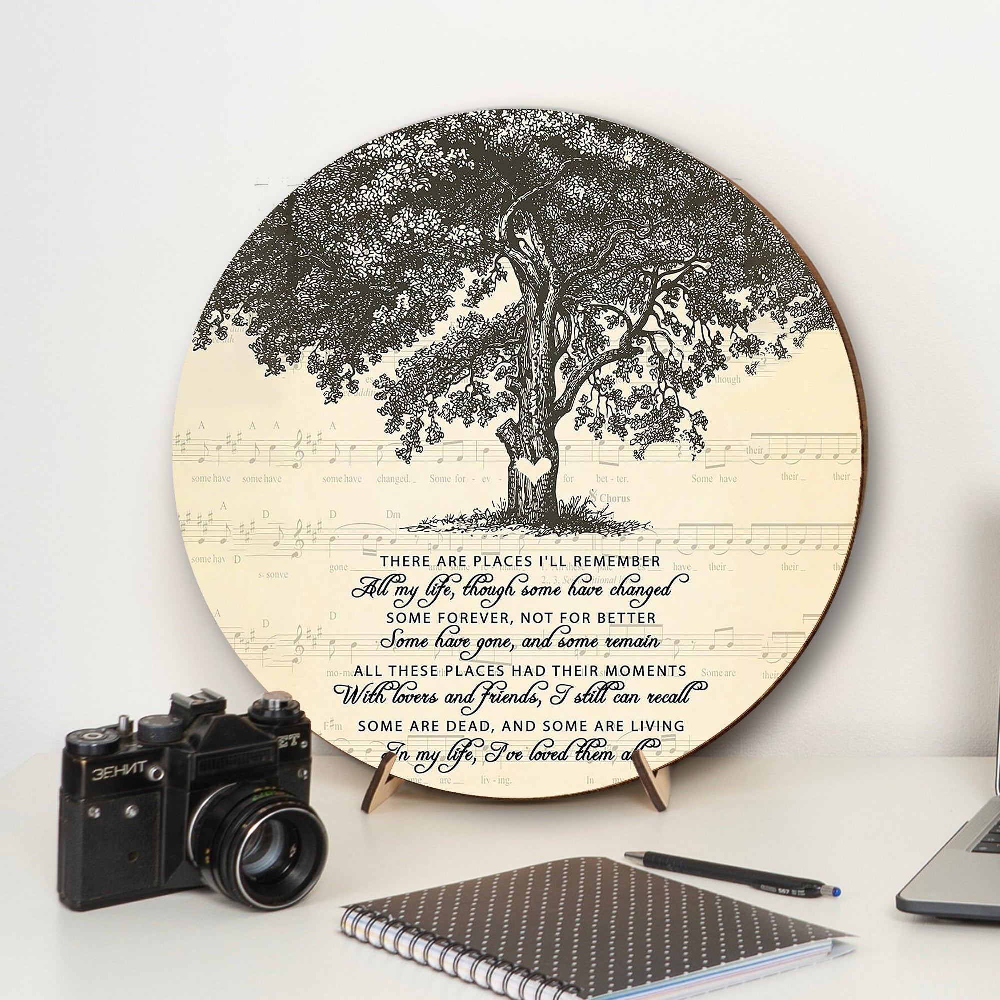 In My Life Lyrics Dark Tree Song Lyric Art Print Round Wood Sign, Wood Sign For Home