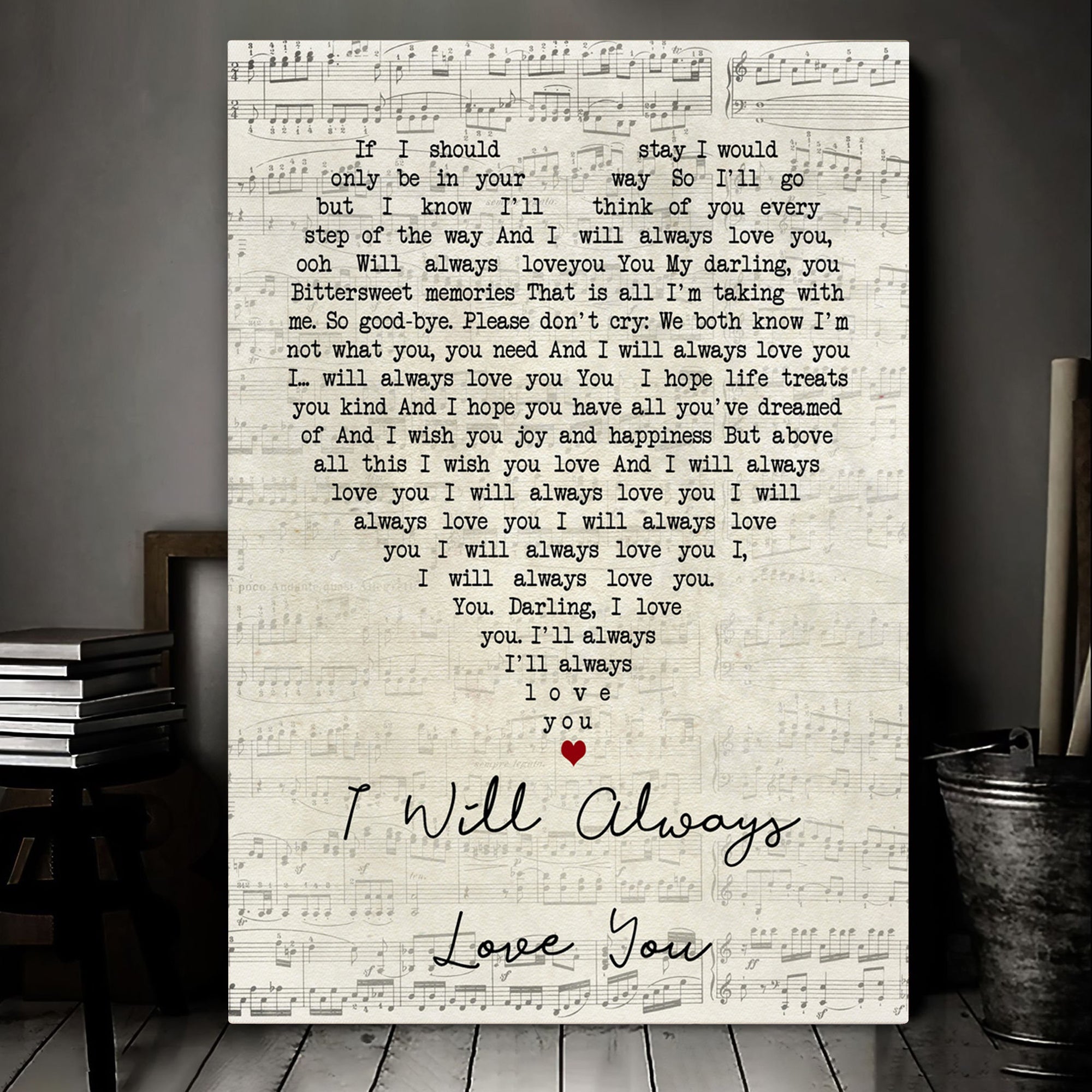 Whitney Houston I Will Always Love You Script Heart Song Lyric Art Print Canvas Print Frames