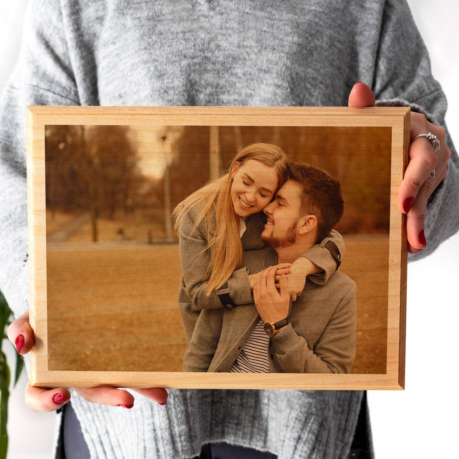 Couples Portraits Wooden Sign, Custom Photo On Wood Watercolor Style, Personalized Gifts For Couples