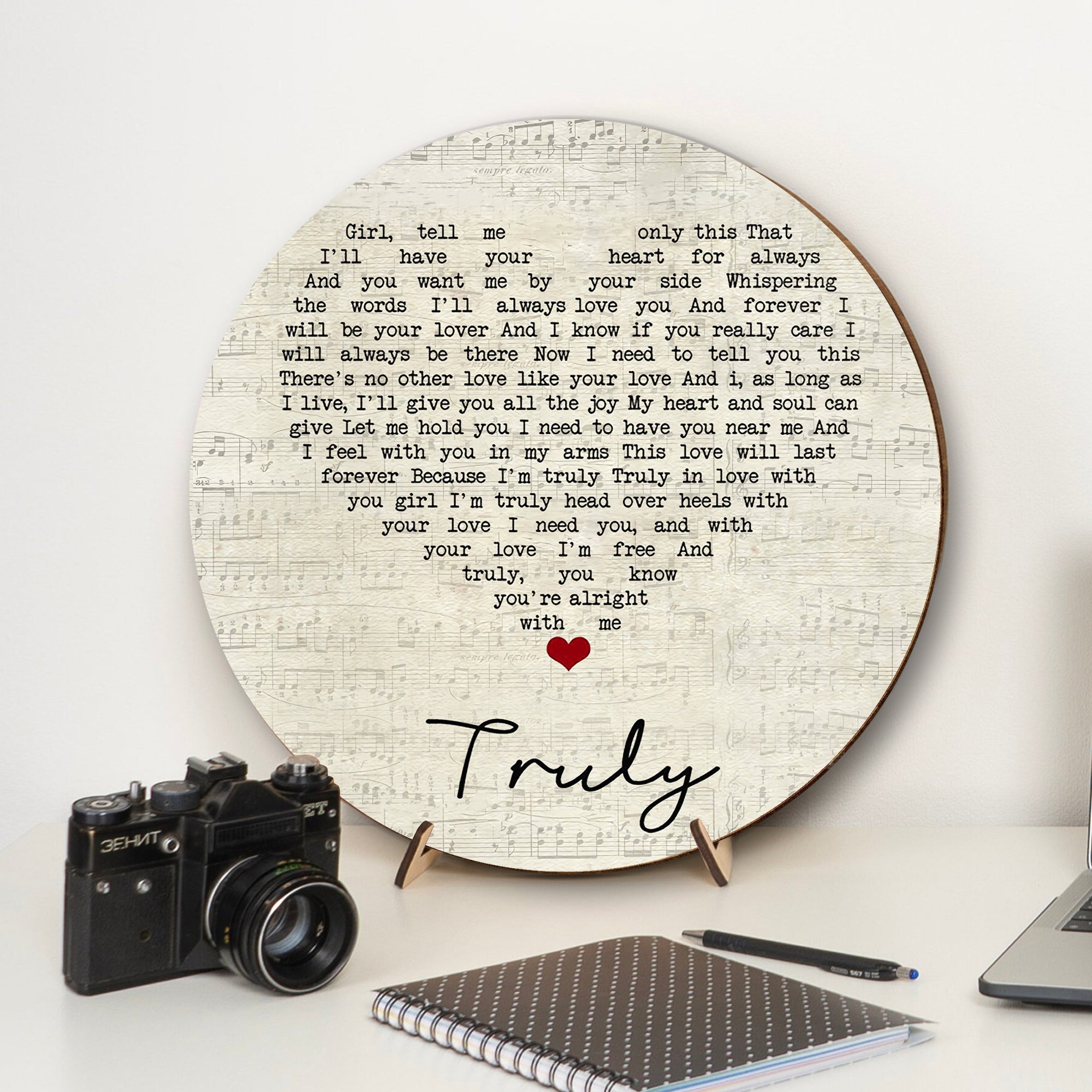 Lionel Richie Truly Script Heart Song Lyric Music Art Print Round Wood Sign, Wood Signs For Home