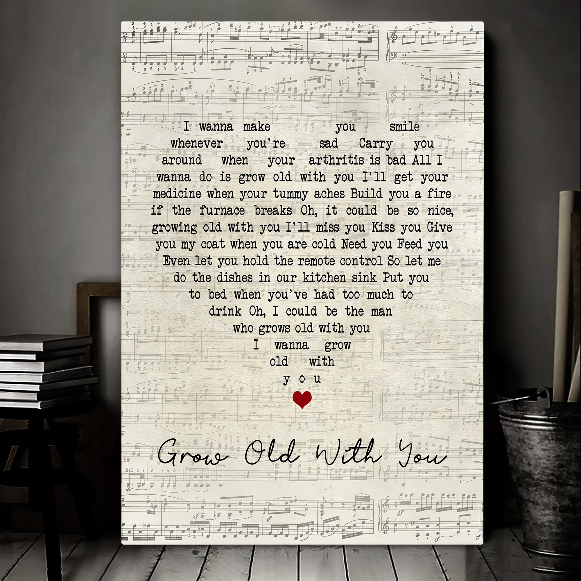 Adam Sandler Grow Old With You Script Heart Song Lyric Art Print Canvas Print Frames