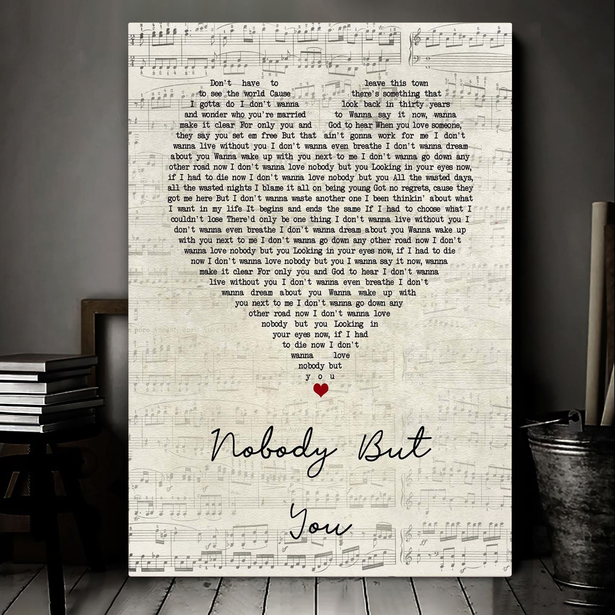 Blake Shelton Nobody But You Script Heart Song Lyric Art Print Canvas Print Frames