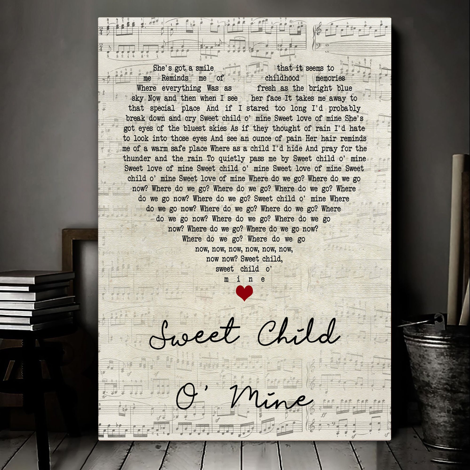 Guns N' Roses Sweet Child O' Mine Script Heart Song Lyric Art Print Canvas Print Framesin