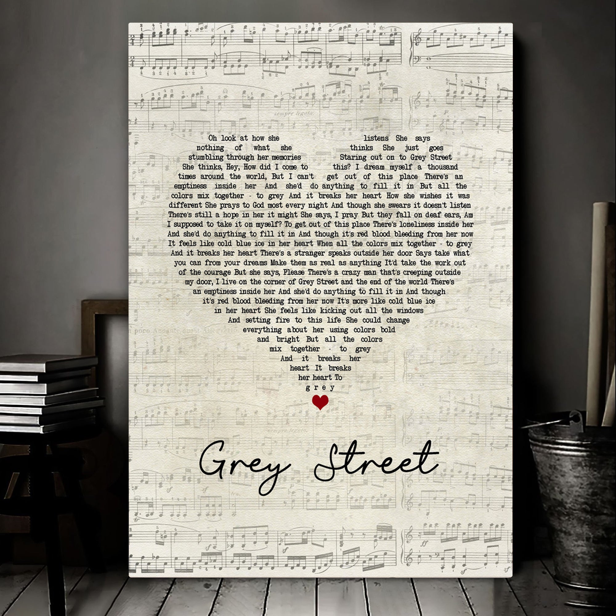 Grey Street Script Heart Song Lyric Art Print Canvas Print Frames