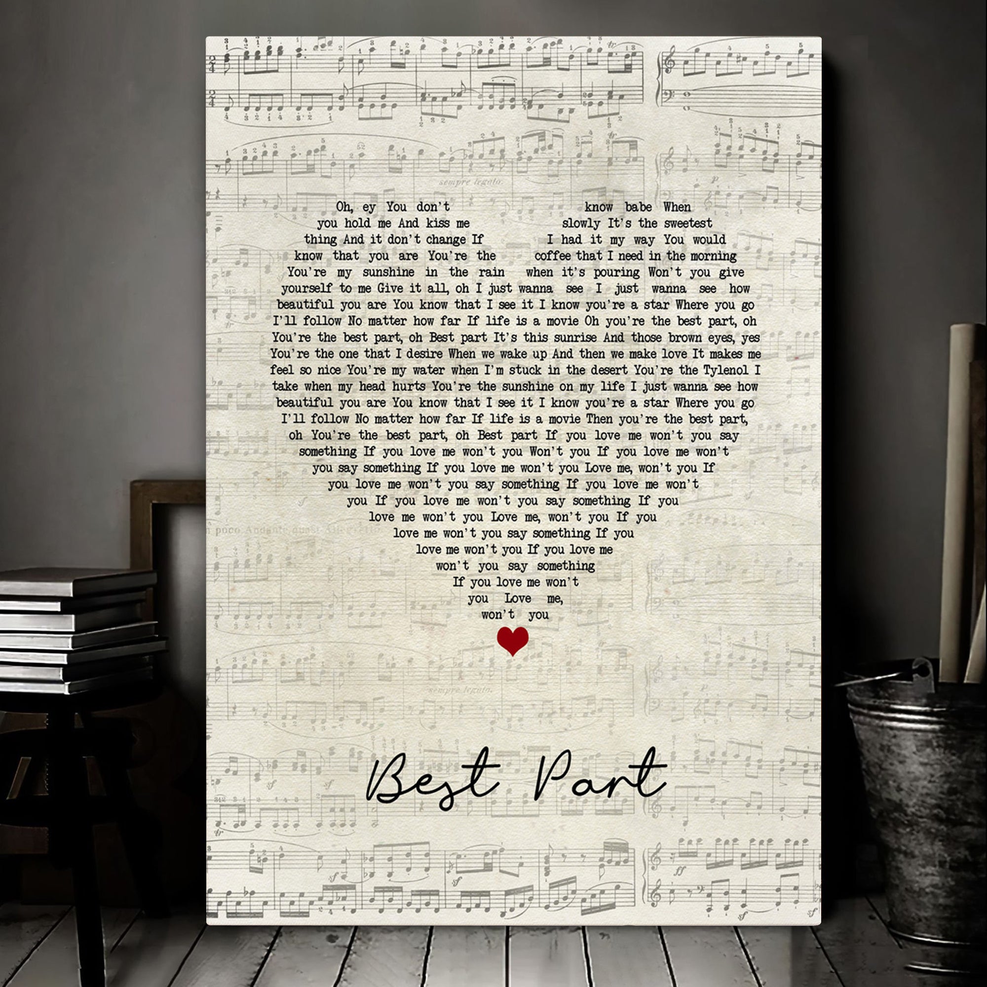 Daniel Caesar Best Part Script Heart Song Lyric Quote Music Art Print Canvas Print Frames