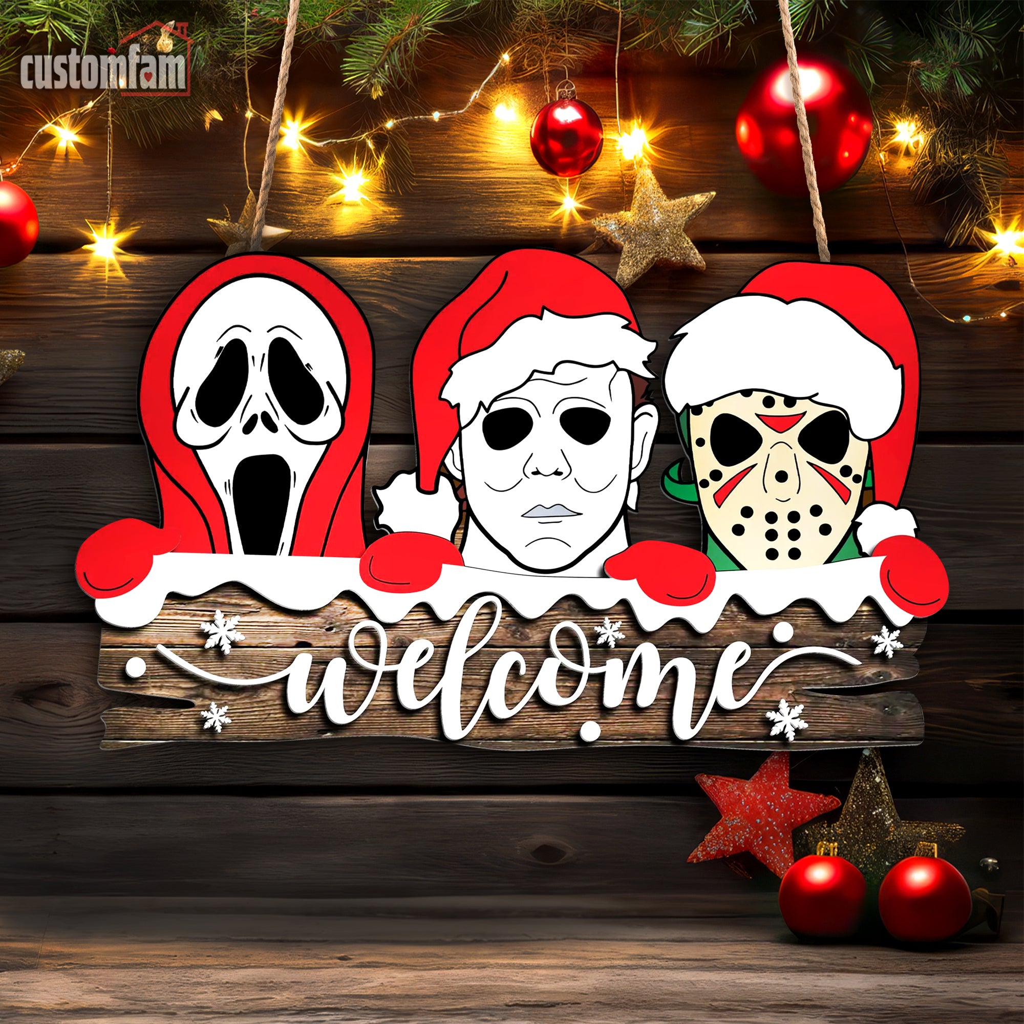 Welcome Christmas Horror Movie Sign, 2 Layered Christmas Door Sign, Horror Gifts