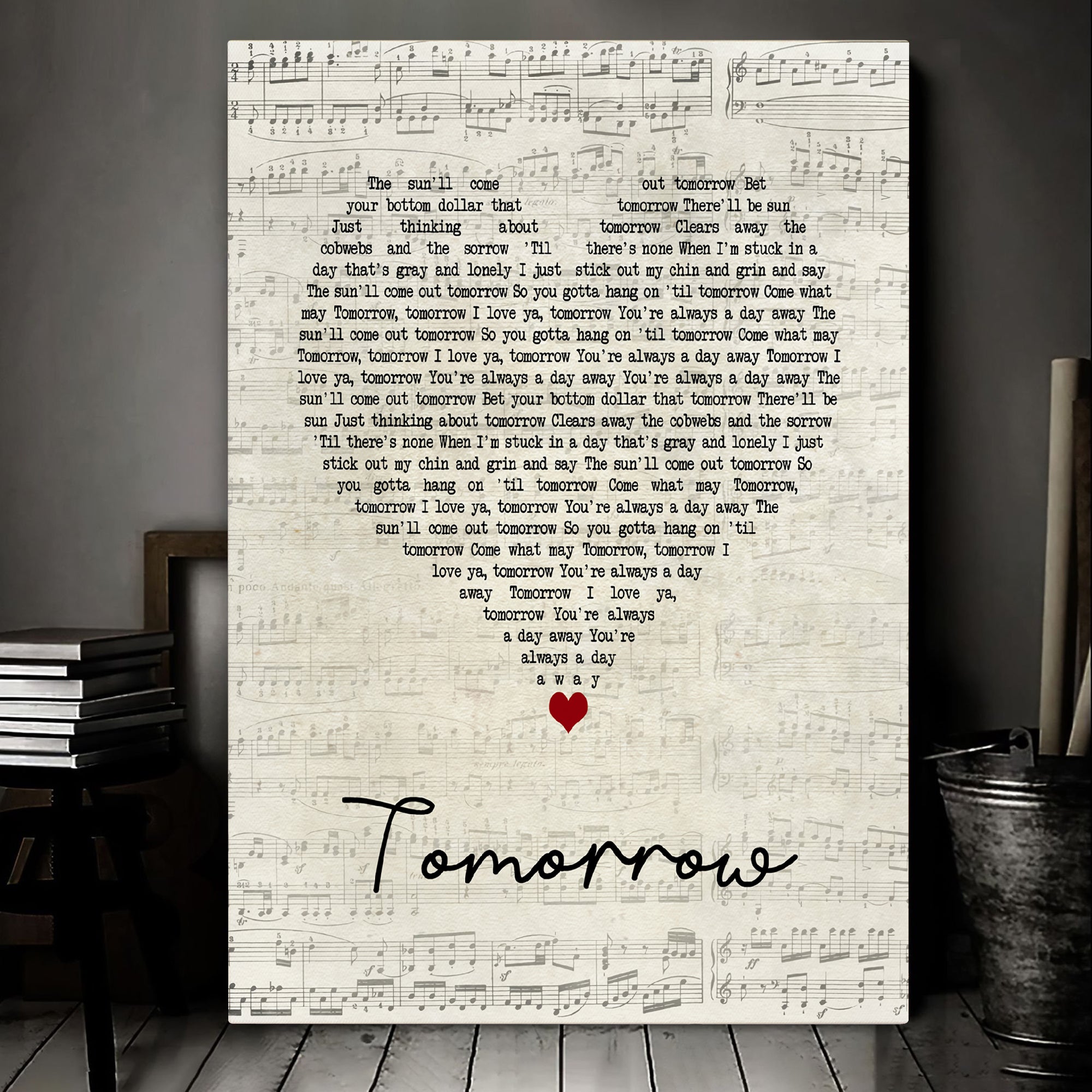 Annie The Musical Tomorrow Script Heart Song Lyric Art Print Canvas Print Frames