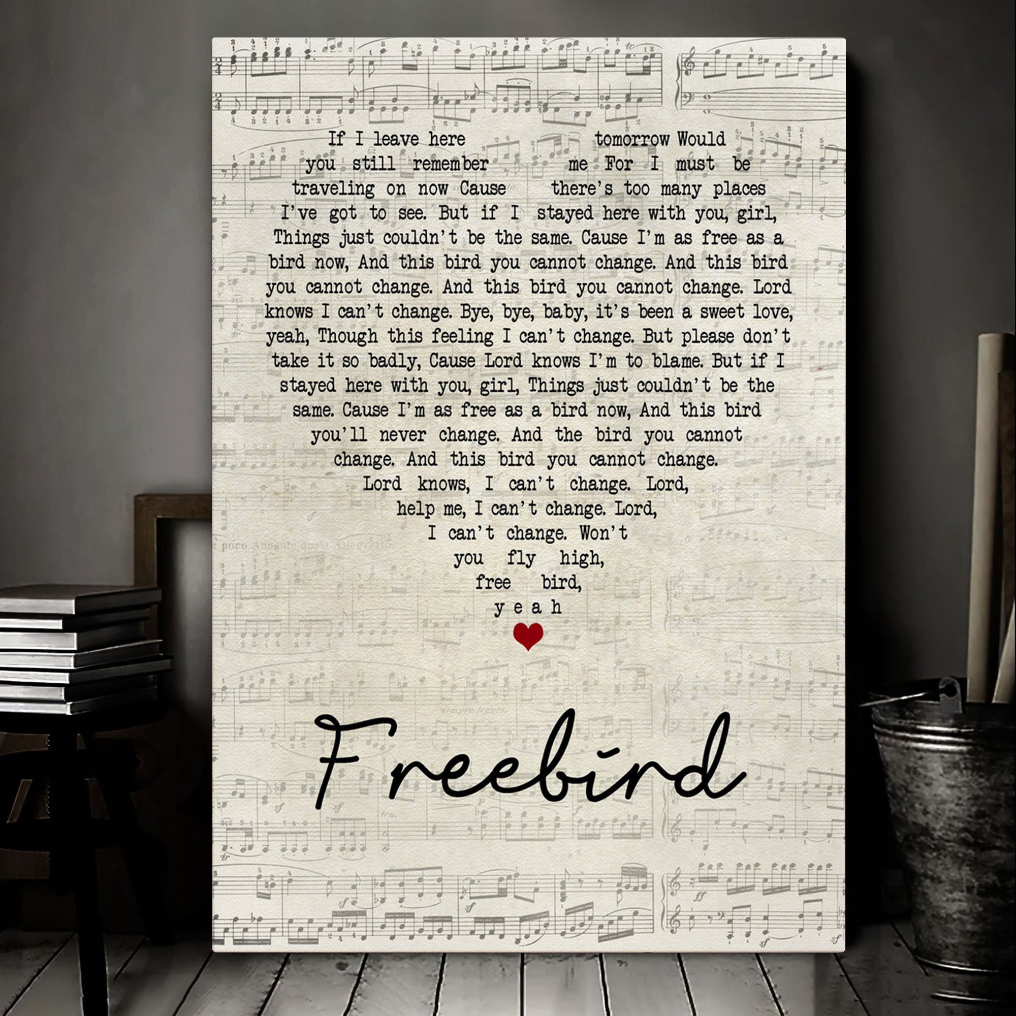 Freebird Script Heart Song Lyric Art Print Canvas Print Framesin