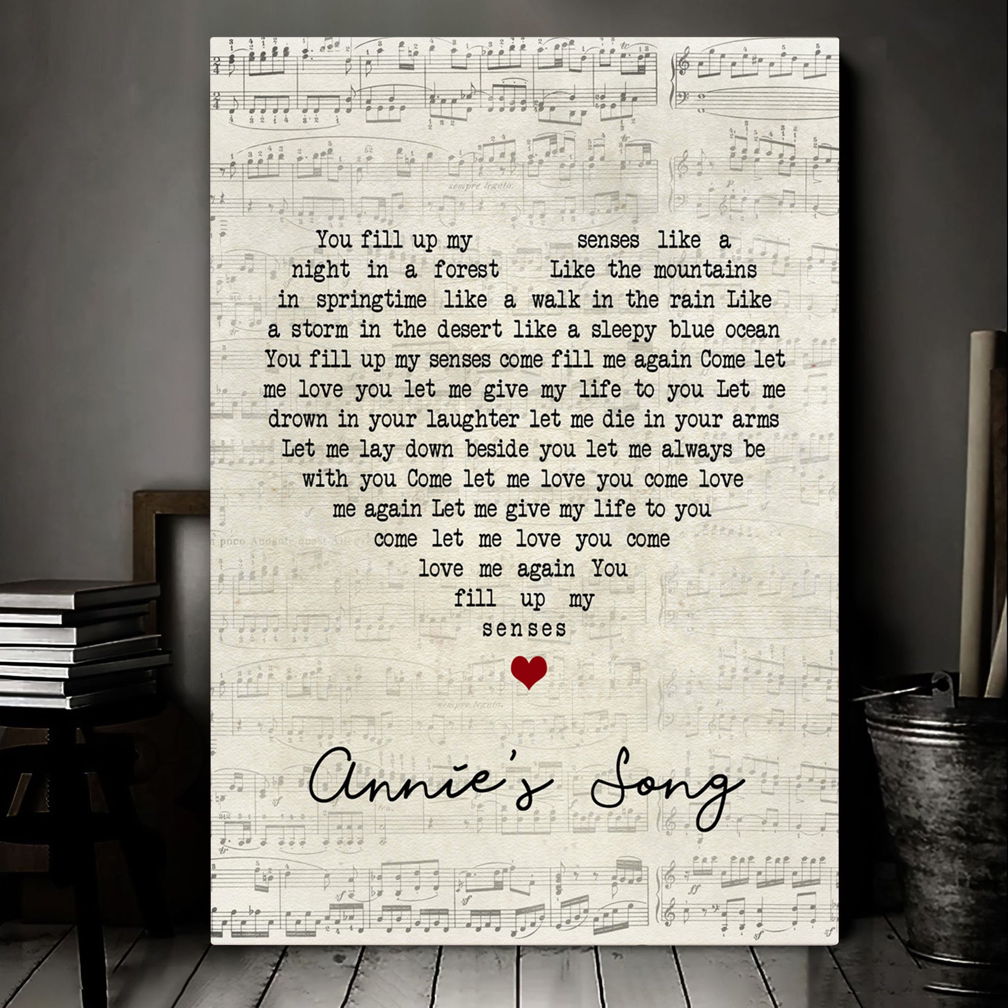 John Denver Annie's Song Script Heart Song Lyric Art Print Canvas Print Frames