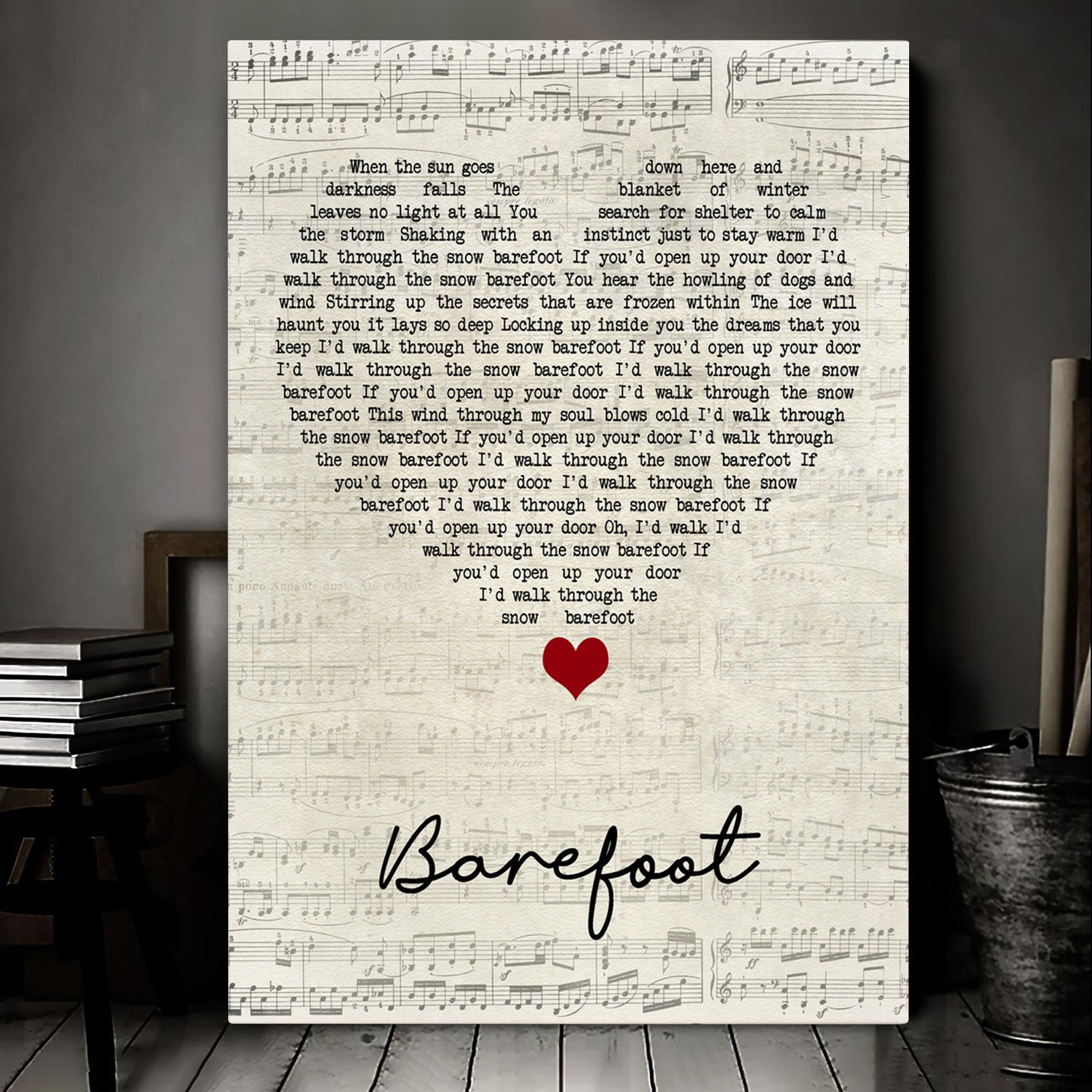 K.D. Lang Barefoot Script Heart Song Lyric Art Print Canvas Print Frames