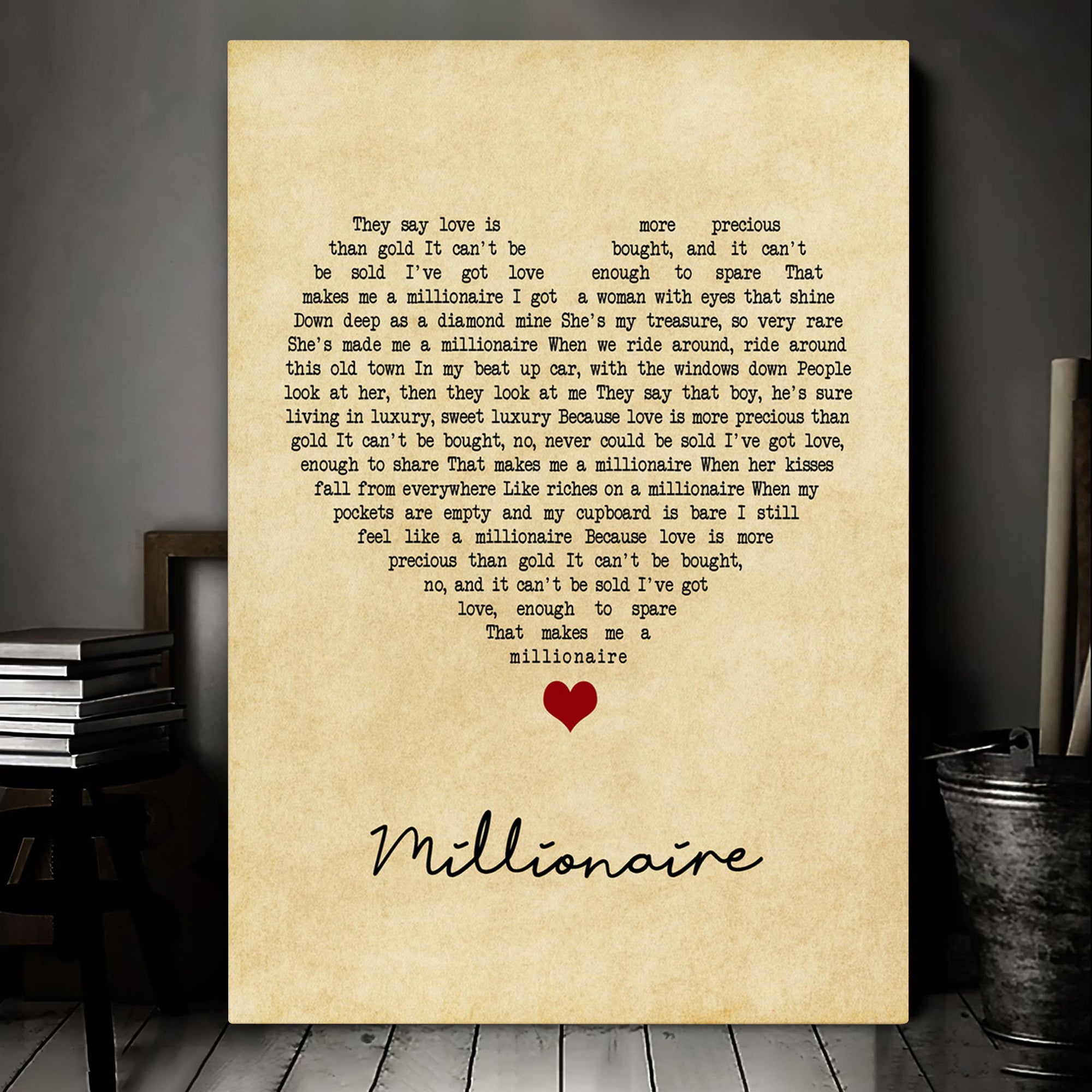 Chris Stapleton Millionaire Vintage Heart Song Lyric Art Print Canvas Print Frames