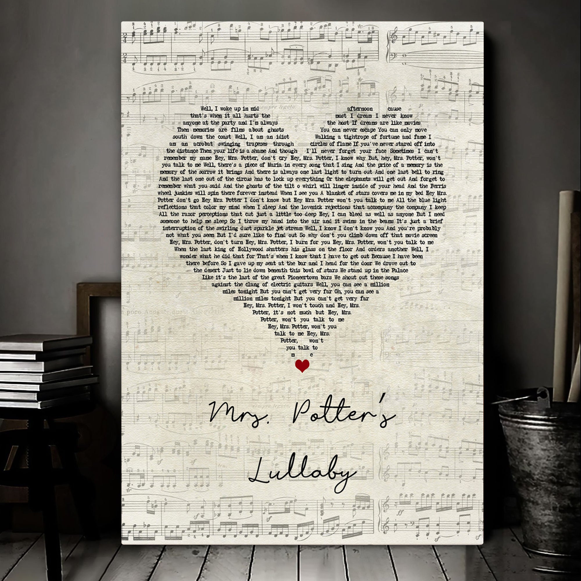 Counting Crows Mrs. Potters Lullaby Script Heart Song Lyric Art Print Canvas Print Frames