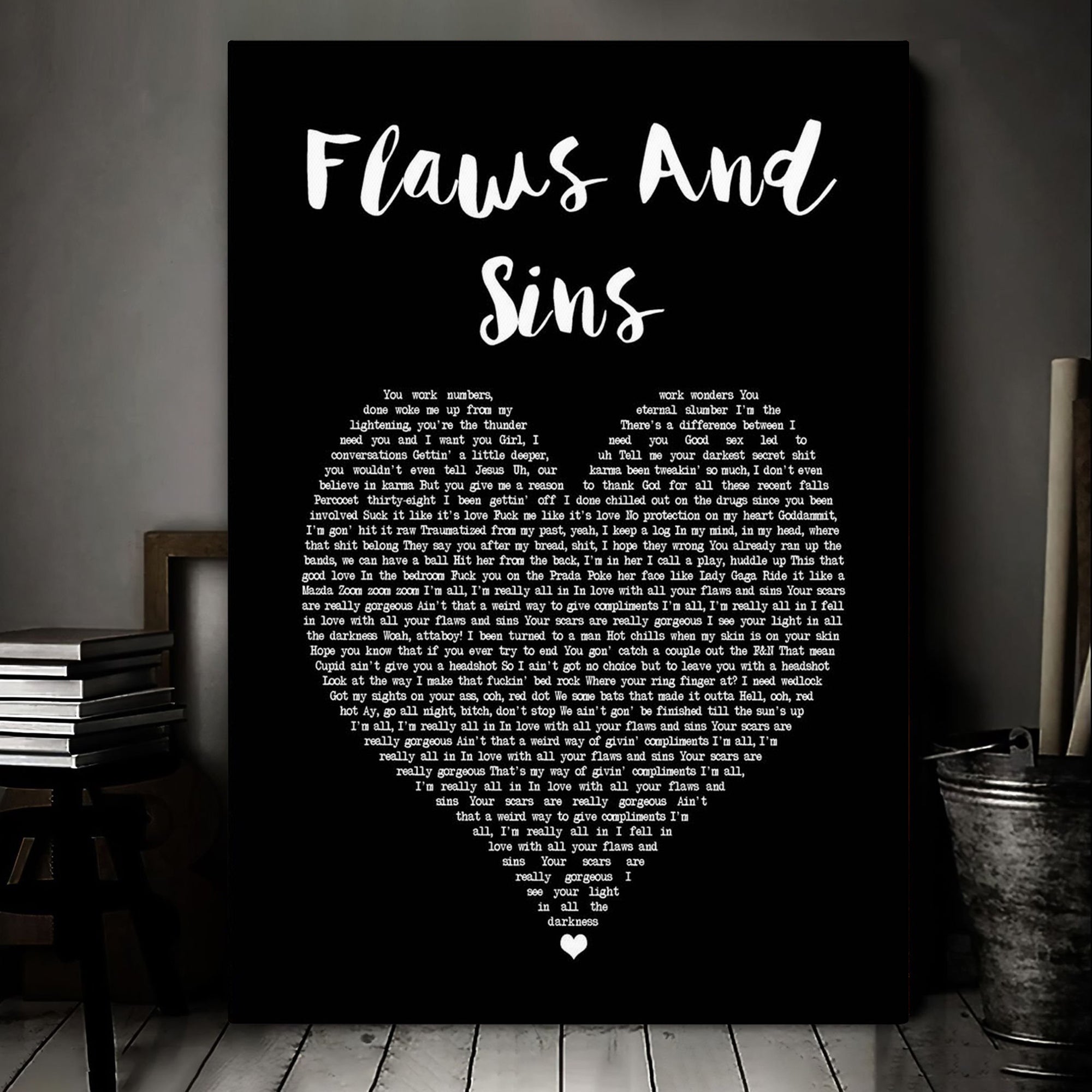 Juice WRLD Flaws And Sins Black Heart Song Lyric Print Canvas Print Frames