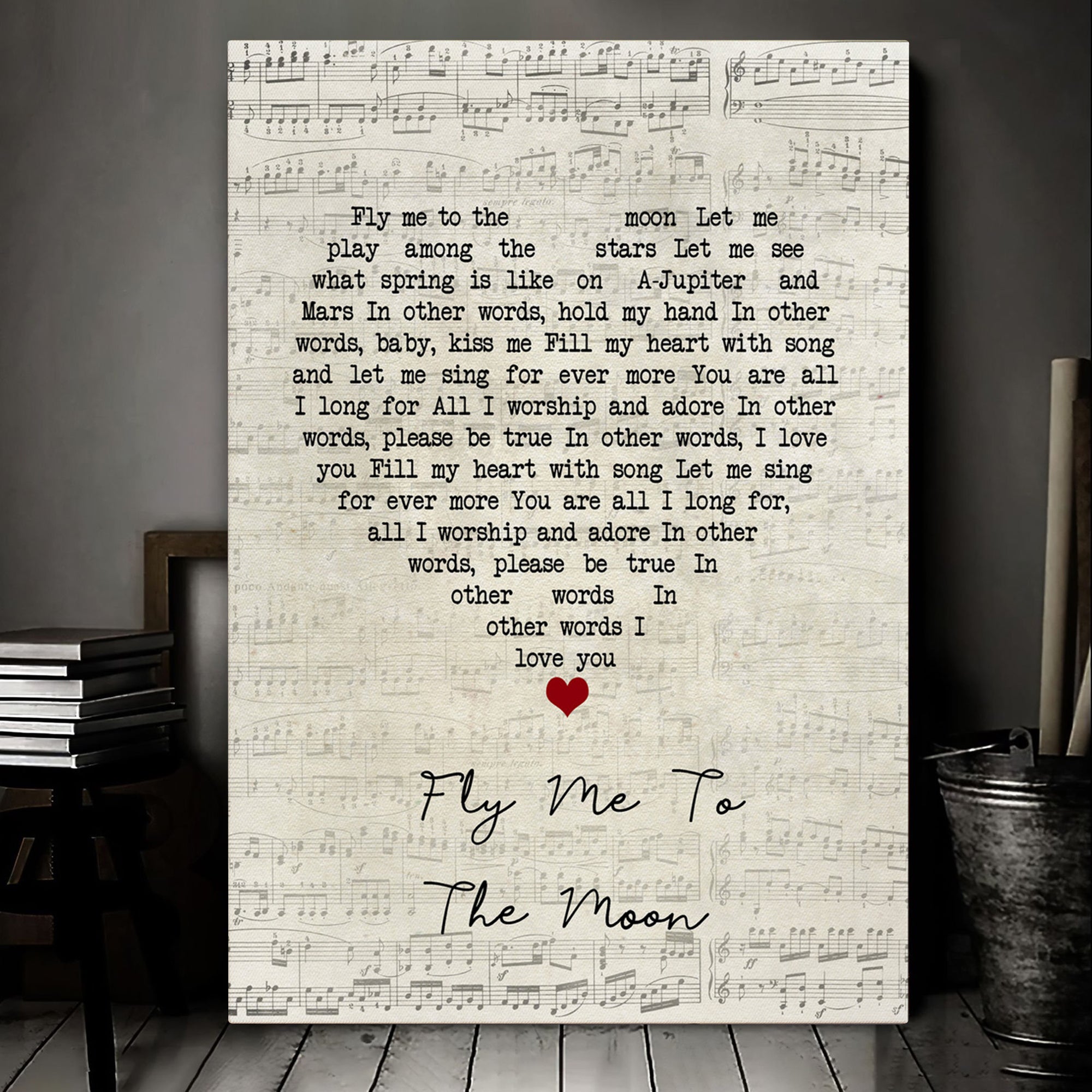 Frank Sinatra Fly Me To The Moon Script Heart Song Lyric Music Art Print Canvas Print Framesin