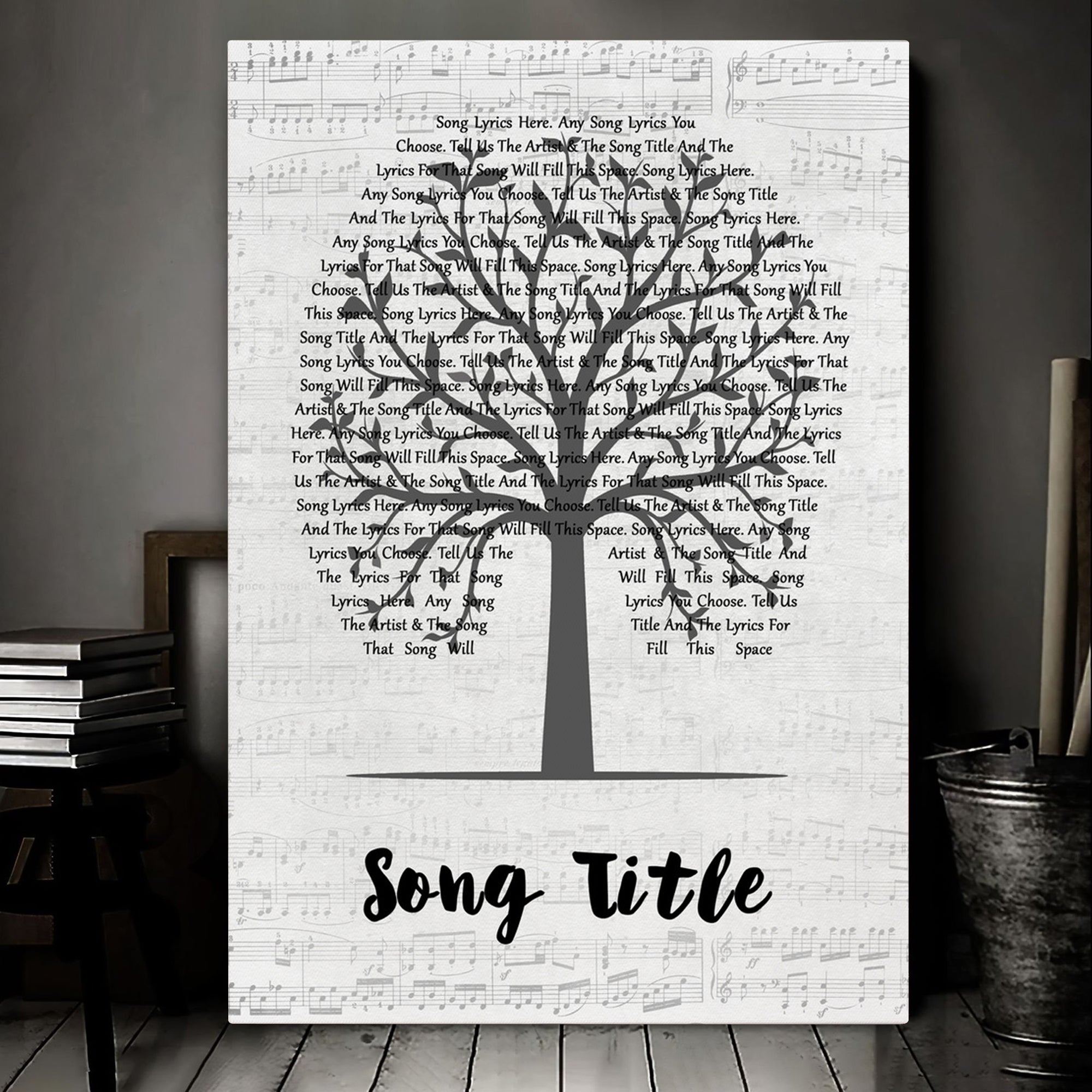 Personalized  Script Tree Music Wall Art With Song Lyrics, Music Wall Decor