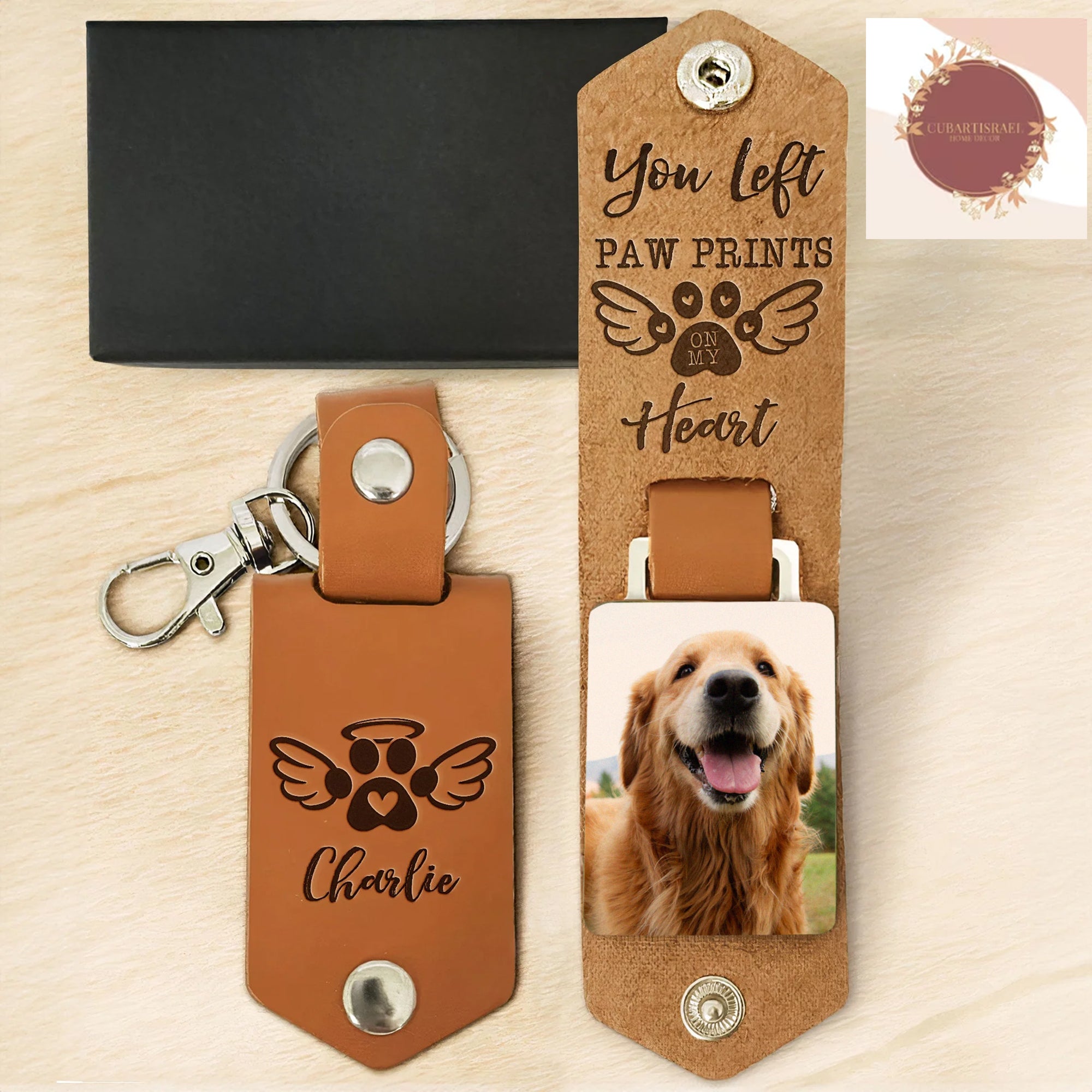 You Left Paw Prints On My Heart Personalized Photo Leather Keychain, Gift for Dog Lovers