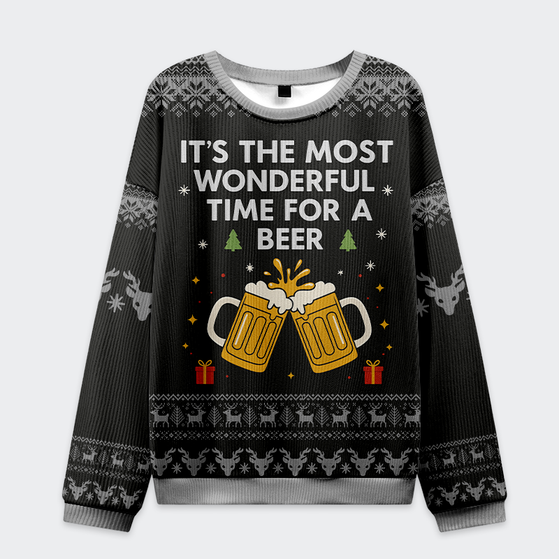Most Wonderful Beer Time Funny Ugly Sweater, Ugly Xmas Sweater, Christmas Ugly Sweatshirt
