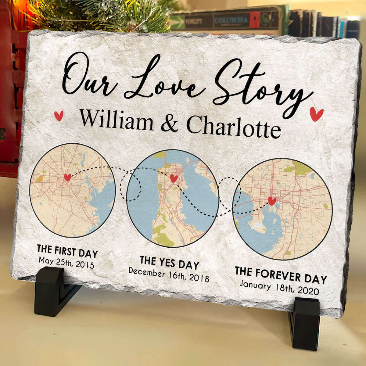 Our Love Story Personalized Rectangular Stone, Photo Slate, Anniversary Gift For Couple