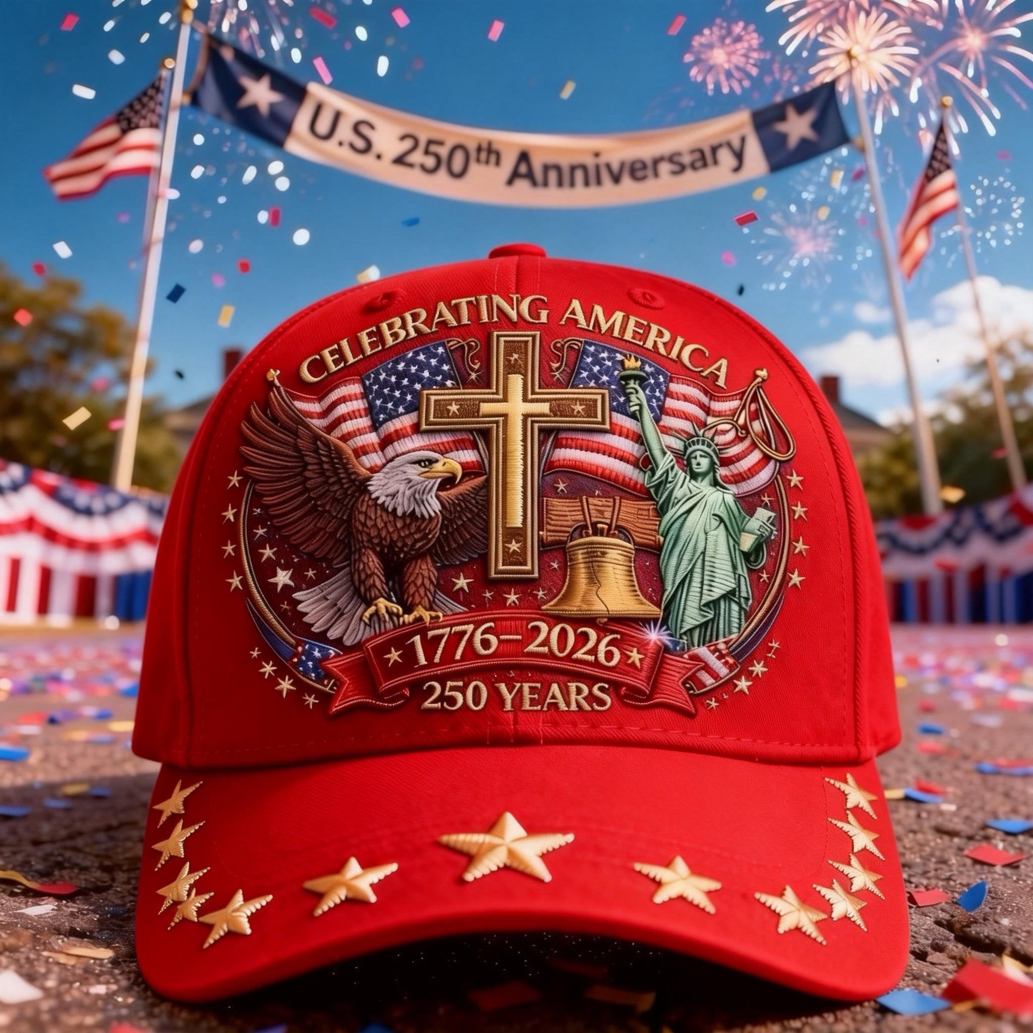 Eagle Liberty Cross United States 250th Anniversary Printed Hat, Patriotic Hat, Classic Cap