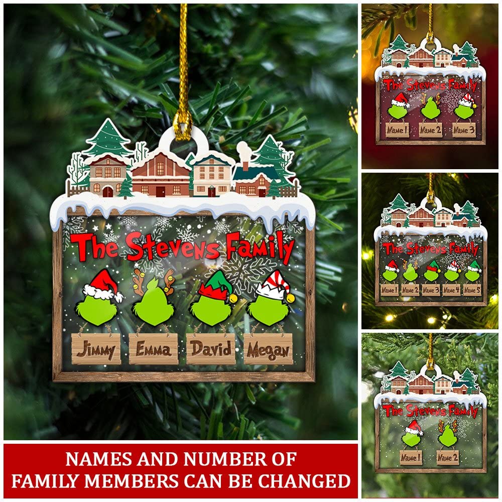 Personalized Family Christmas Ornaments, Grinch Christmas Decorations